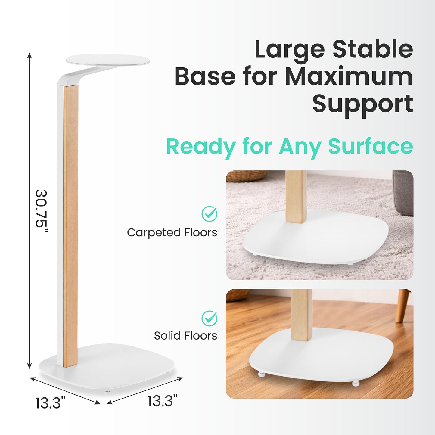 ynVISION.DESIGN Universal Wood & Metal Speaker Stands Pair – 30.75" Floor Standing for Bookshelf & Compact Speakers | 22 lb Capacity | Cable Management (White and Beech, Universal Speaker Stand)