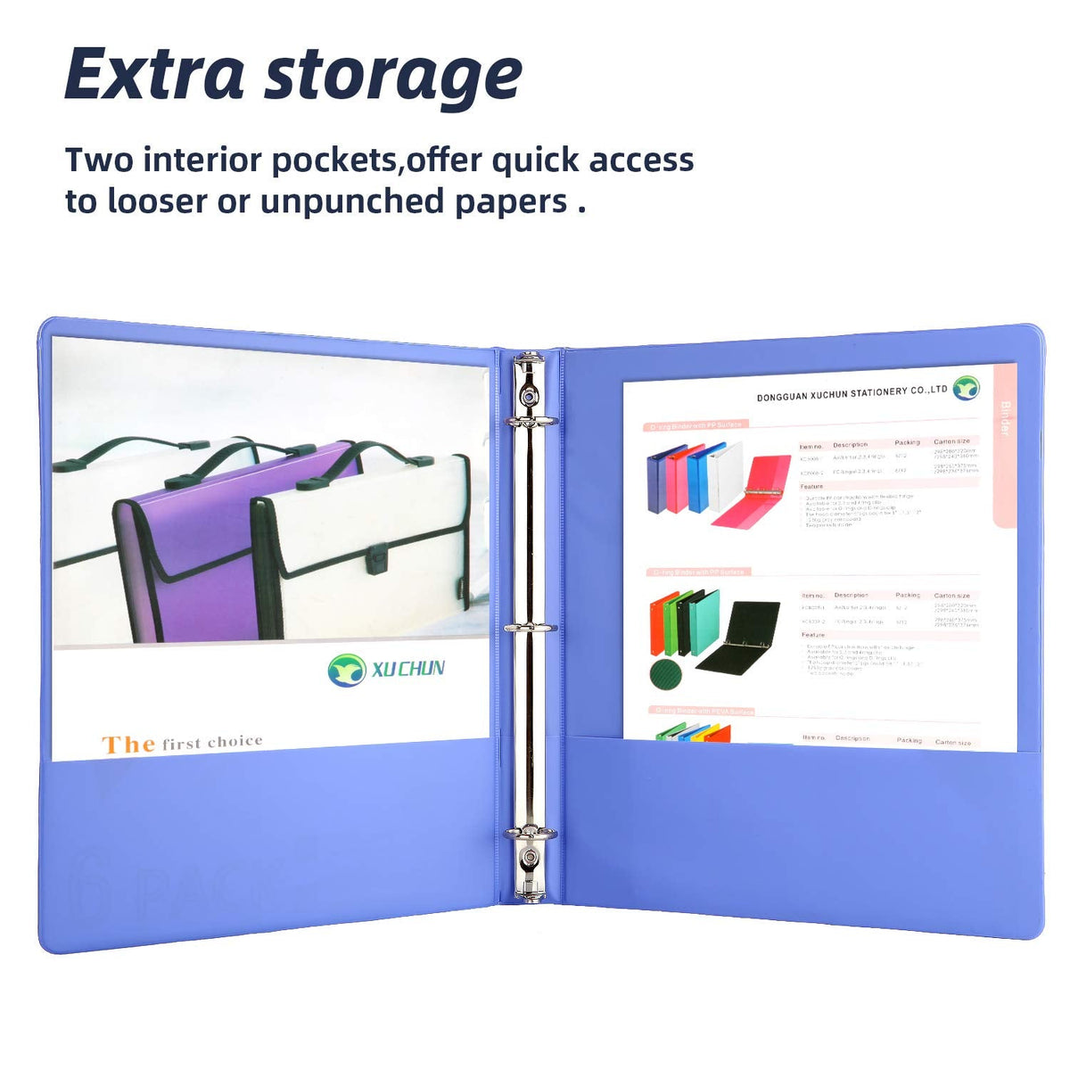 XUCHUN 3 Ring Binders 1 Inch,Clear View Binder with 2 Pockets, Holds 225 Sheets 8.5x11 Inches Paper, Customizable Cover & Spine,Binders for Office, School, Home, Business,6 Pack
