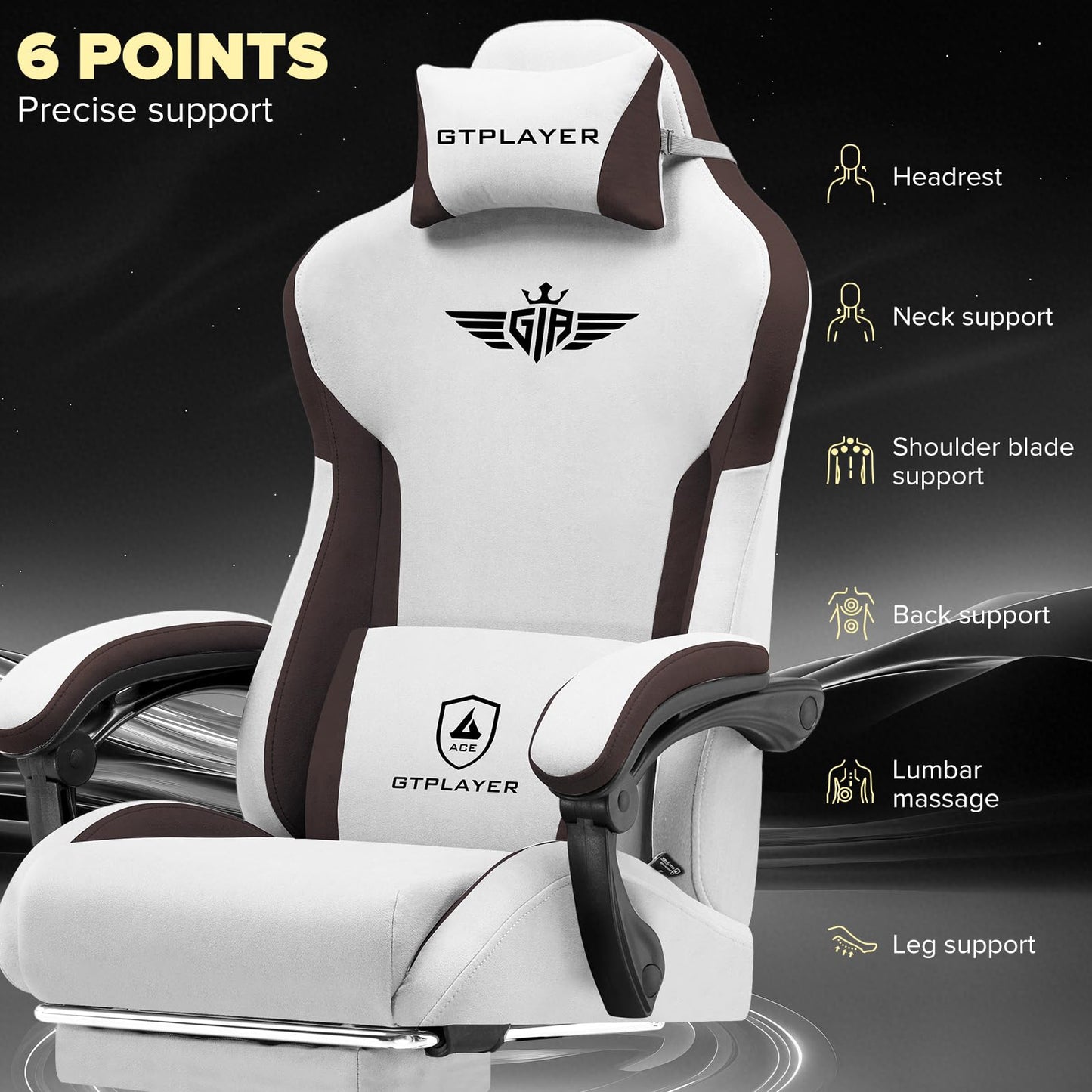 GTPLAYER Gaming Chair, Computer Office Chair Lumbar Support, Linkage Armrests and Footrest, Ergonomic Game Chair for Adults with Extended Backrest, Fabric, Brown