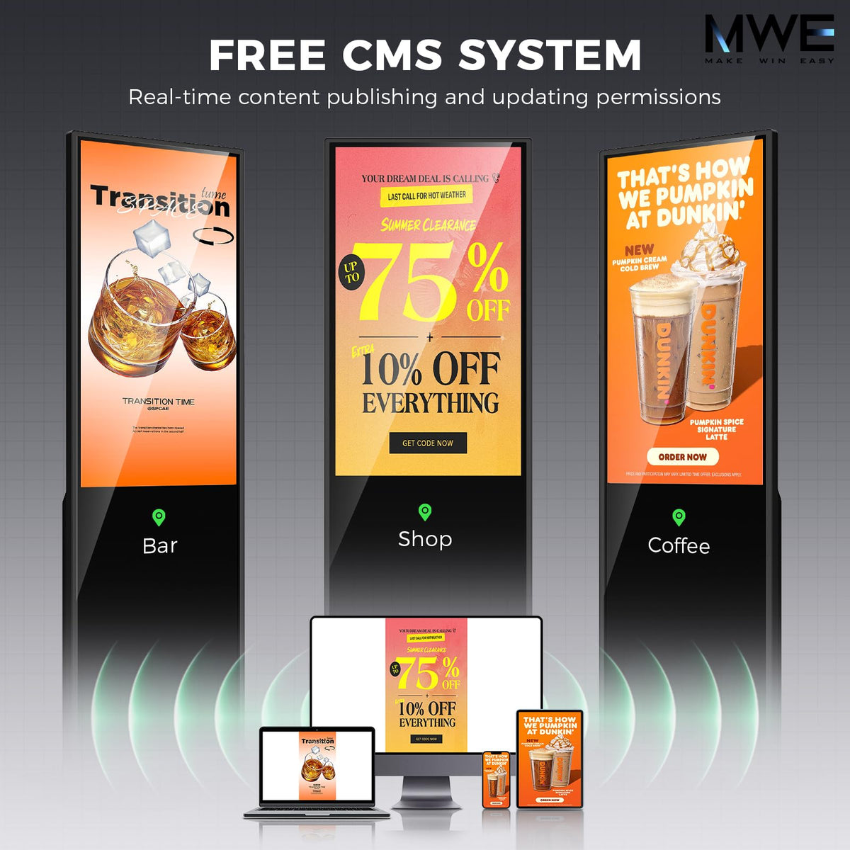 65 Inch 4K Digital Signage Display, Indoor Floor Standing Advertising Display Kiosk Android System,Commercial LCD Totem Support HDMI-in,Free Customization Stickers and Lifetime CMS System(Black)