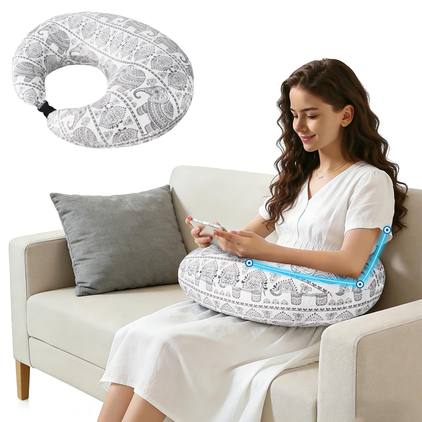 Crafting Pillow for Crocheting, Crochet Pillow for Lap Support, 12 Fun Print Styles, Ergonomic Arm Support, For Bed, Floor, Chair Comfort, Pain Relief and Fatigue for Gaming and Woking (elephant)
