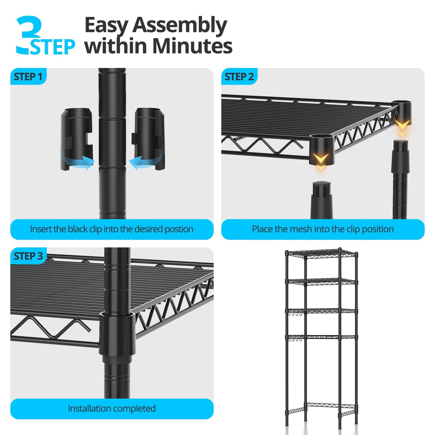 Hodonas 4-Tier Mini Fridge Shelf, Heavy Duty Adjustable Storage Shelf, Ultimate Organizer Rack for Mini Fridge, Microwave & Appliances, Maximizes Space Saver in Dorm, Kitchen, Office & Garage, Black