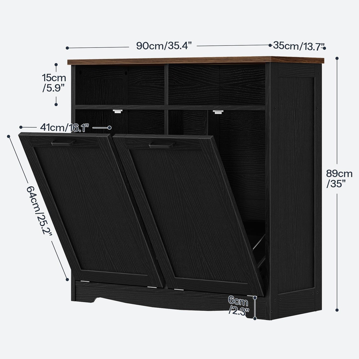 HOOBRO Double Tilt Out Trash Can Cabinet, 20 Gallon Kitchen Trash Bin Cabinet, Hidden Trash Storage with Open Compartments, Hidden Laundry Hamper, for Kitchen, Laundry, Black and Walnut BH04LJ01