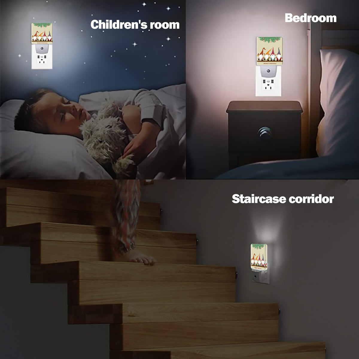 Jopowide Christmas Santa Claus Dusk to Dawn Night Light, Auto Sensor Lamp Home Indoor Stairway Kitchen Corridor, Night Lights Plug into Wall Decor, Boys Girls Women Men Room Gifts