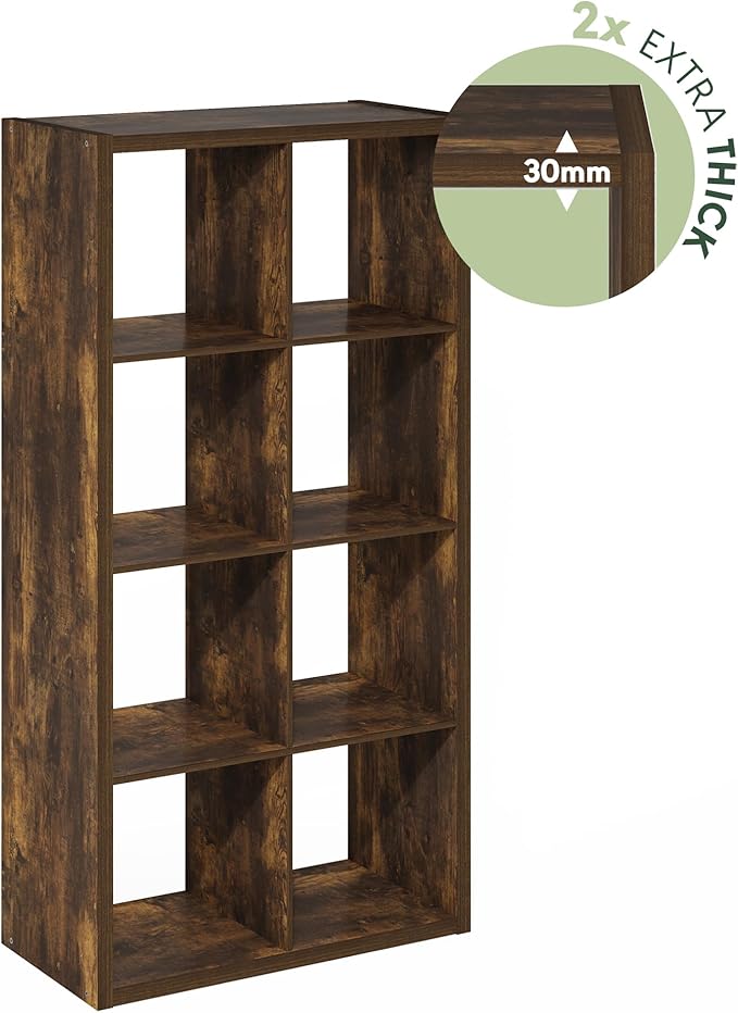 Furinno Cubicle Book Shelf, 8-Cube Bookshelf, Extra Thick Frame Horizontally &