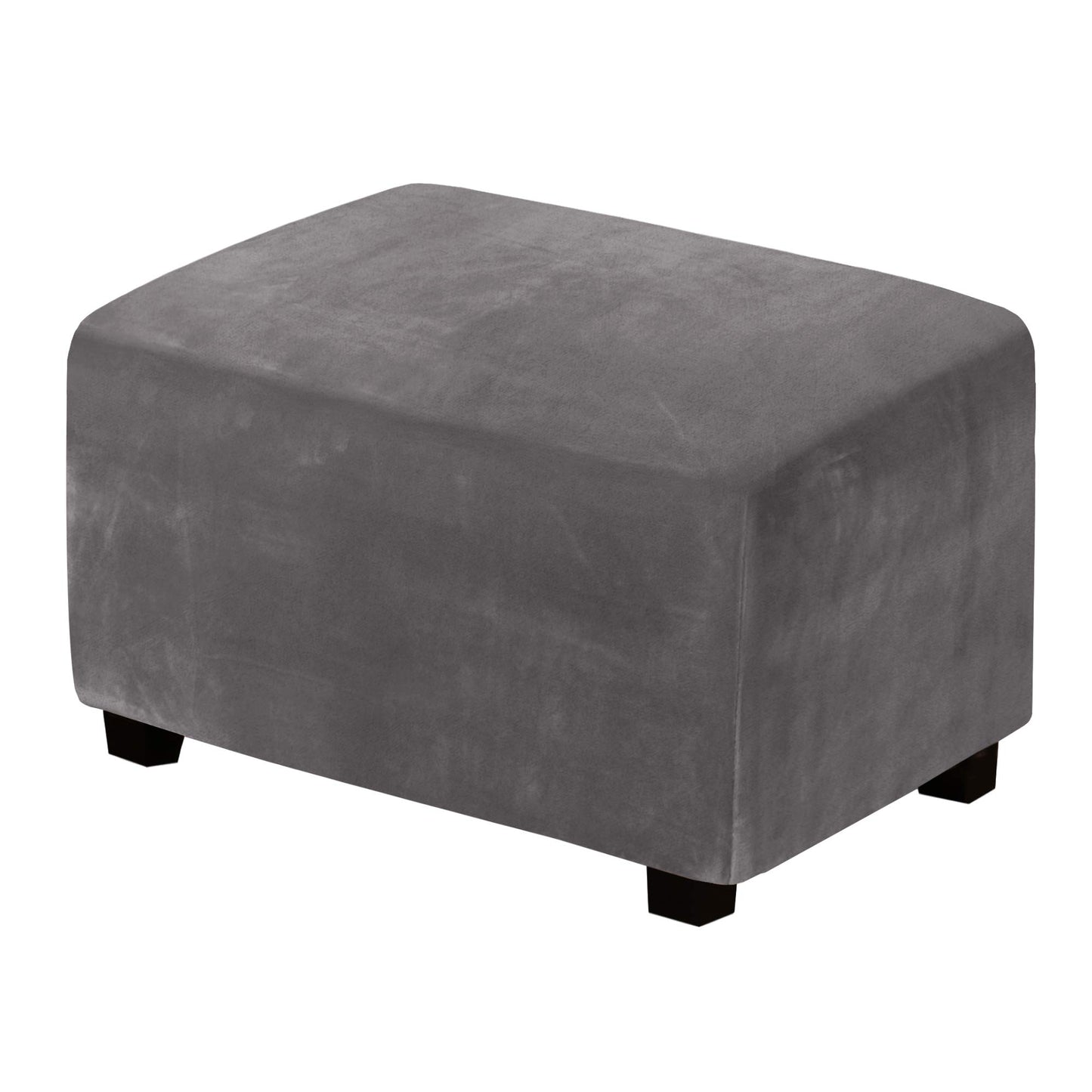 H.VERSAILTEX Real Velvet Plush 1 Piece Form Fit Stretch Rectangle Folding Storage Covers Ottoman Slipcovers Removable Footstool Protect Footrest Covers Elastic Bottom, Machine Washable(Large, Grey)