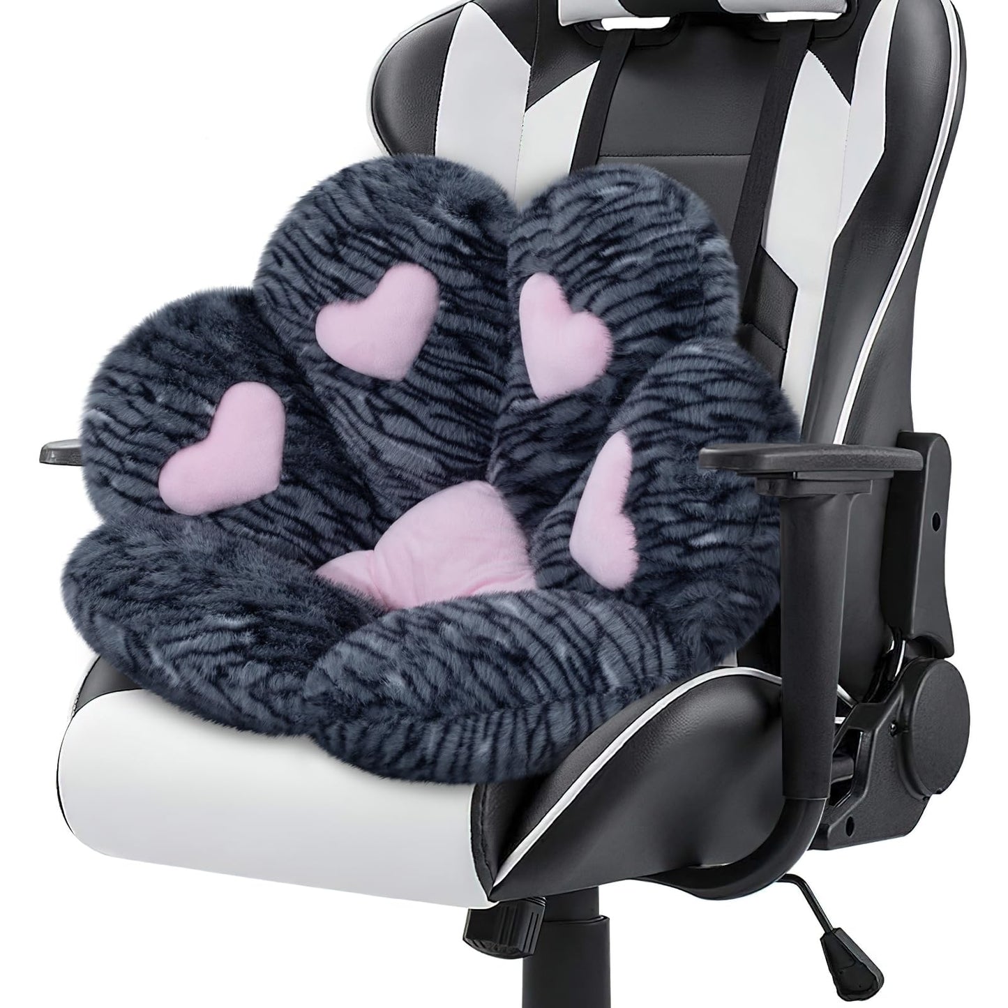 MOONBEEKI Cat Paw Cushion Chair Comfy Kawaii Plush Seat Cushions Shape Lazy Pillow for Gamer Chair 28"x 24" Cozy Floor Cute Seat Kawaii for Girl Worker Gift, Dining Room Bedroom Decorate （Black Silve）