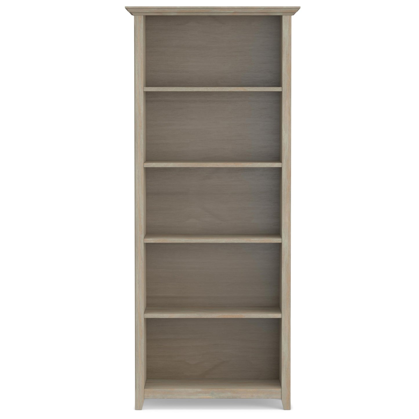 SIMPLIHOME Amherst Bookcase - 70 inch Tall 5-Shelf Solid Wood Bookshelf in Distressed Grey, Transitional Storage for Living Room, Study Room or Office with Adjustable Shelves and Tapered Legs