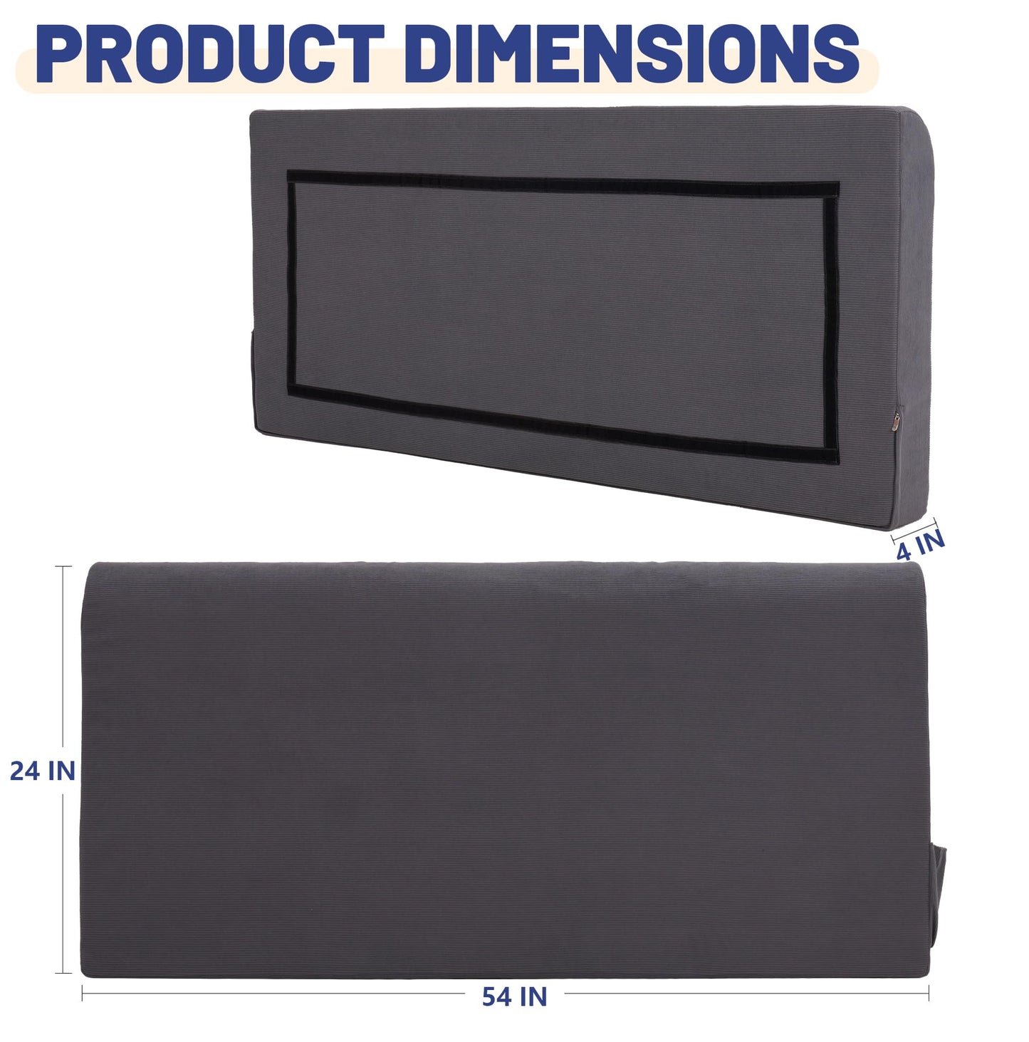 Upholstered Cotton Velvet Full Headboard No Assembly Required Direct Installation, Soft Headboard with Storage Pocket, Removable Washable Cover, 3D Soundproof Bed Wall Panels, 54x4x24, Grey