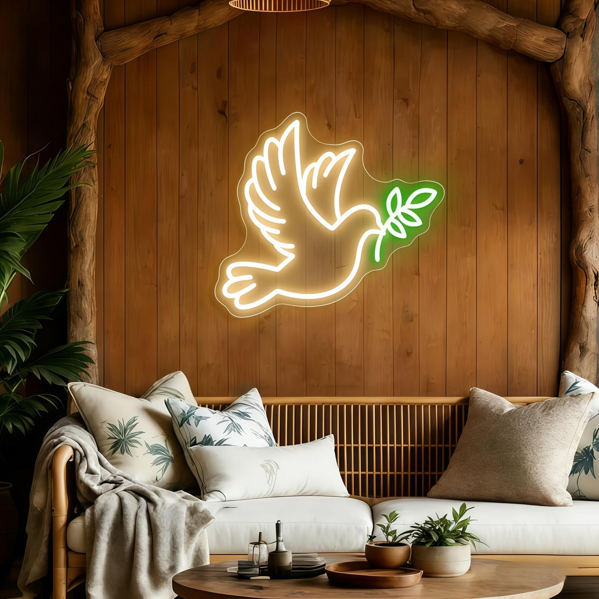 Dove of Peace Neon Sign, 15.7″ × 13.4″ Warm White Flying Pigeon with Olive Branch LED Light for Bedroom, Living Room, Meditation Space, Spiritual Decor, Personal Cave, Peace Dove Decor