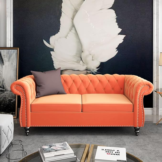 Mid-Century 2 Seater Sofa, Velvet Loveseat