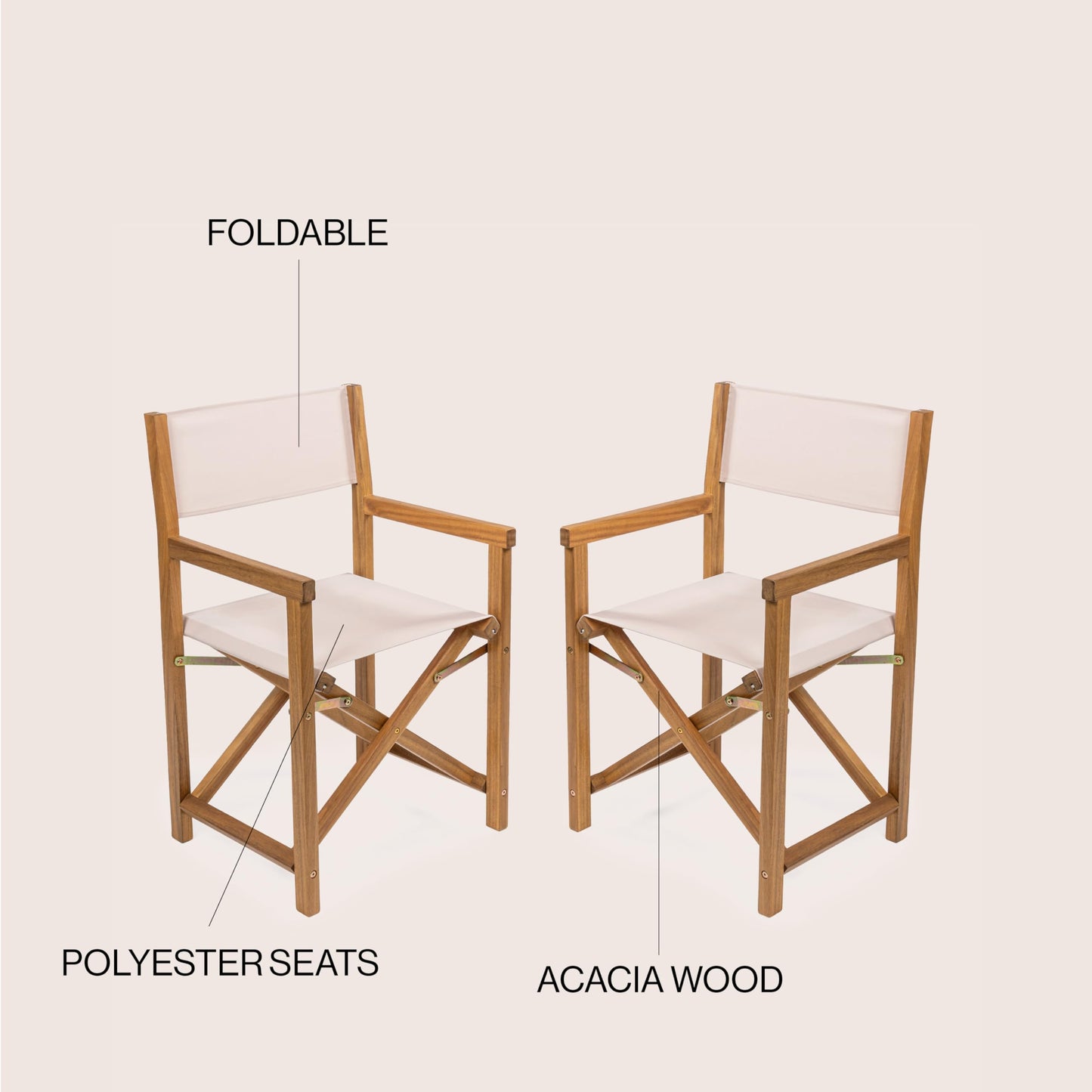 JONATHAN Y Cukor Coastal Acacia Wood Folding Outdoor Director Chair Set of 2 for Patio, Deck & Balcony, Weather-Resistant Teak Brown and Beige, No Assembly Required DRC1000B-SET2