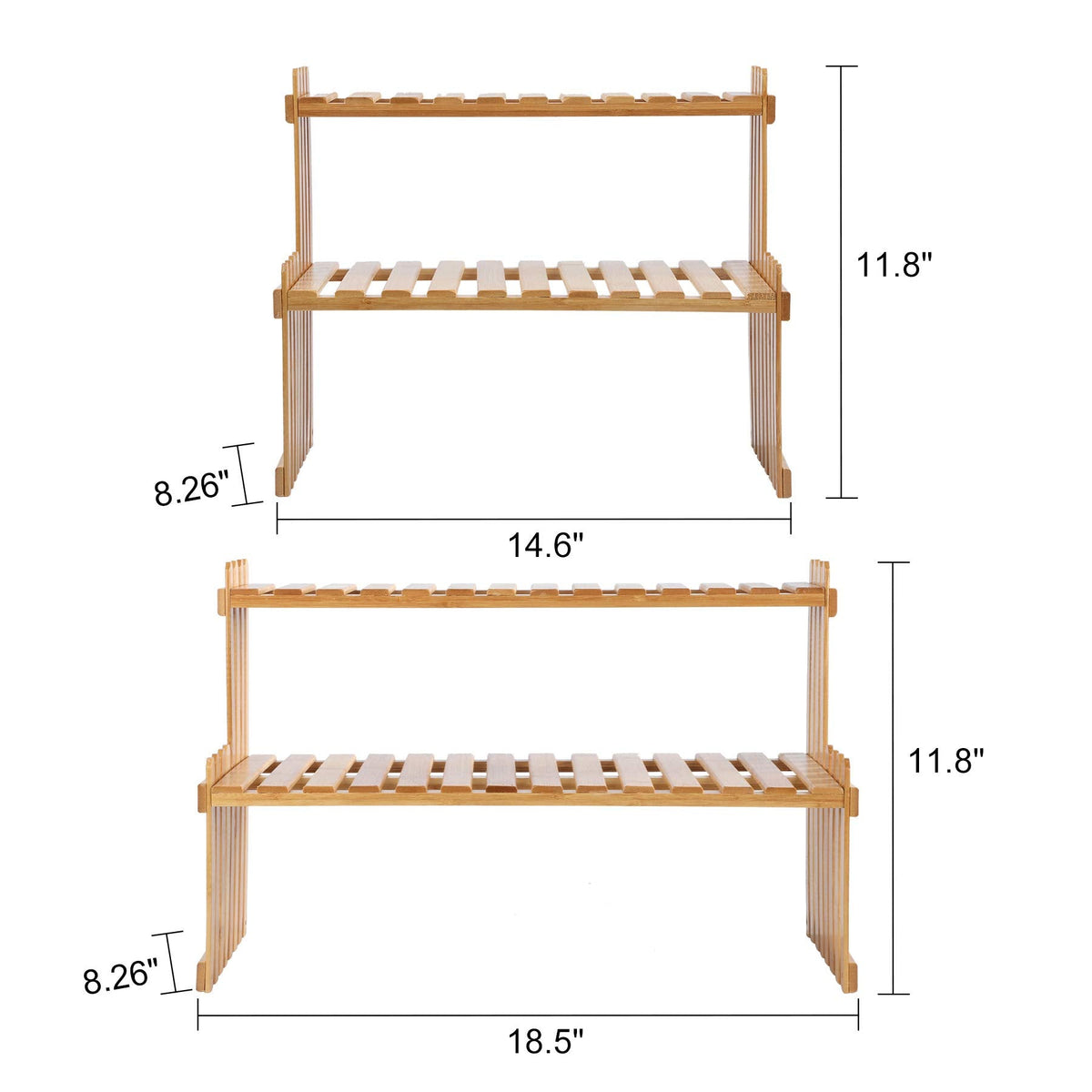 GURECOD 14.6"/18.5" 2 Tiers Bamboo Plant Stand Shelf,Desk Flower Pot Holder,Adjustable Desktop Shelf Display Organizer Ladder Rack for Office Decorate Storage Rack,Kitchen Rack (14.6" Length)