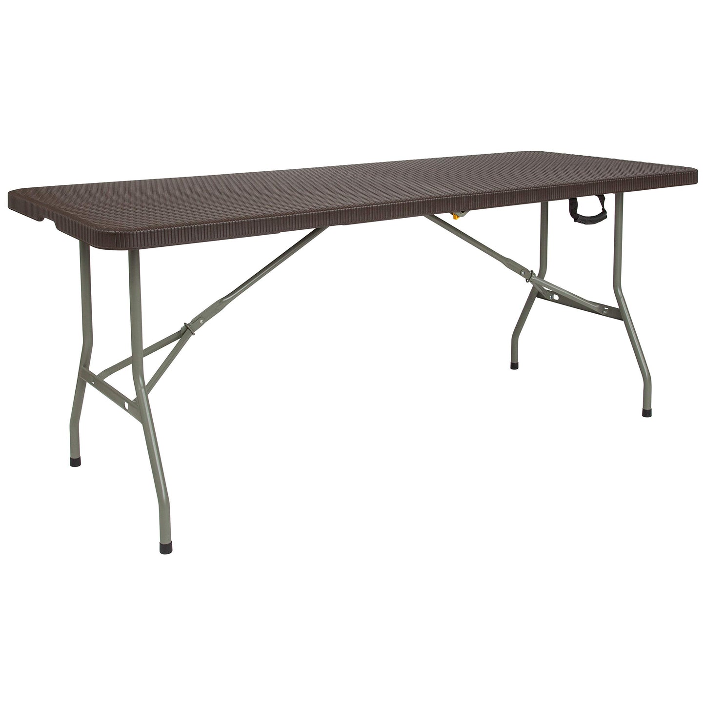 Flash Furniture Park Commercial Grade 6-Foot Bi-Fold Brown Rattan Plastic Folding Table