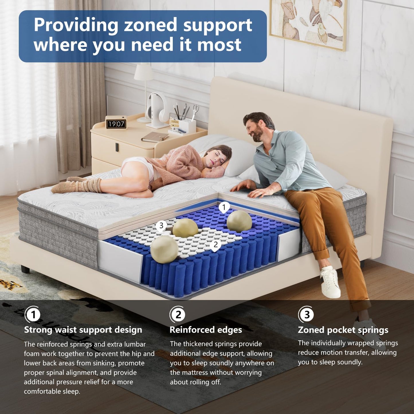 6V-Sermmoo California King Mattress, 14 Inch Hybrid California King Size Mattress in a Box, Pocket Spring and Memory Foam, Motion Isolation, Edge Support, Medium Firm, CertiPUR-US