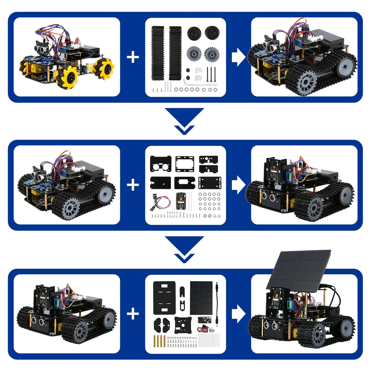 5-In-1 ESP32 Smart Camera Solar Robot Tank Car Kit, STEM Toy Robotics Kit for Kids Age 8-16 Boy, APP & Remote Control 4WD Car with 3MP Camera, Arduino Educational Science Coding Kit Gift for 12+ Teens