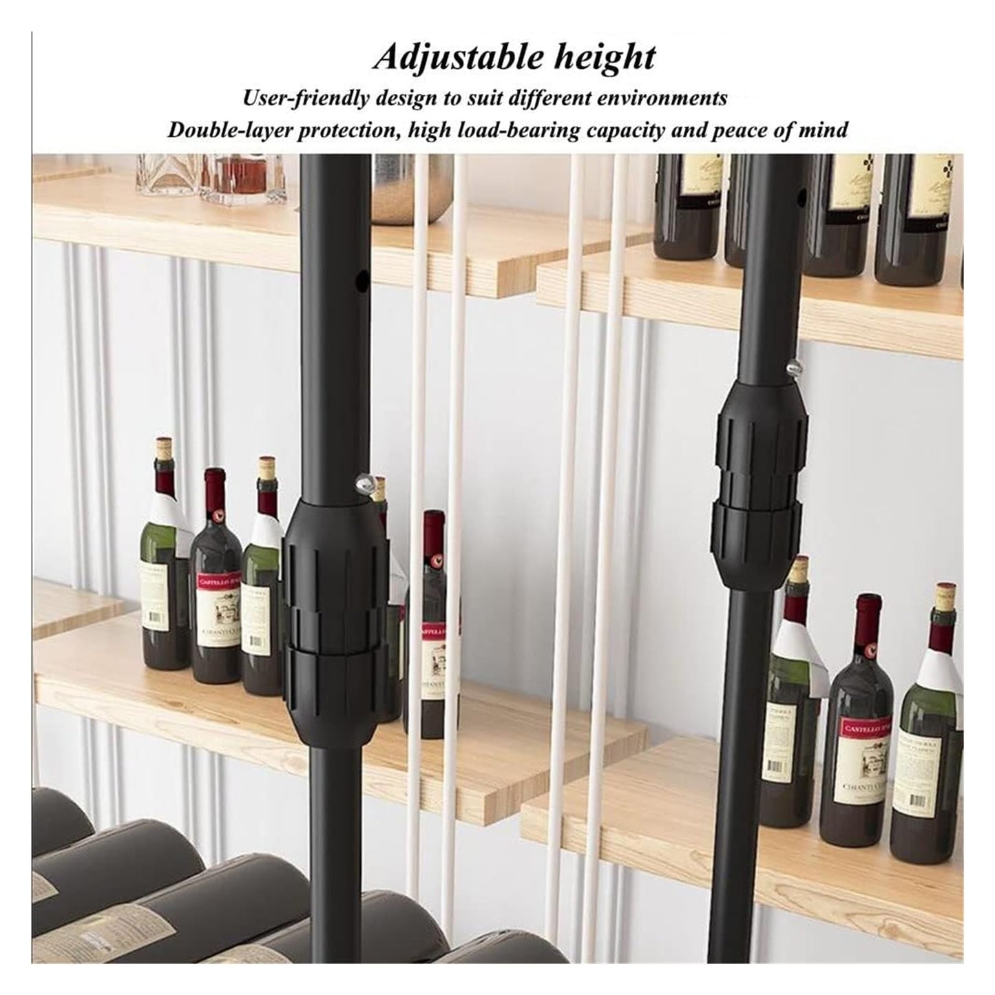 PHLEPS Ceiling Wine Glass Rack, Hanging Wine Rack 11.8-23.6 Inch Height Adjustable Bottle Holder Wine Shelf 2 in 1Industrial Wall Mounted Wine and Glass Rack Perfect for Bar Cafe Kitchen (Color : Bla
