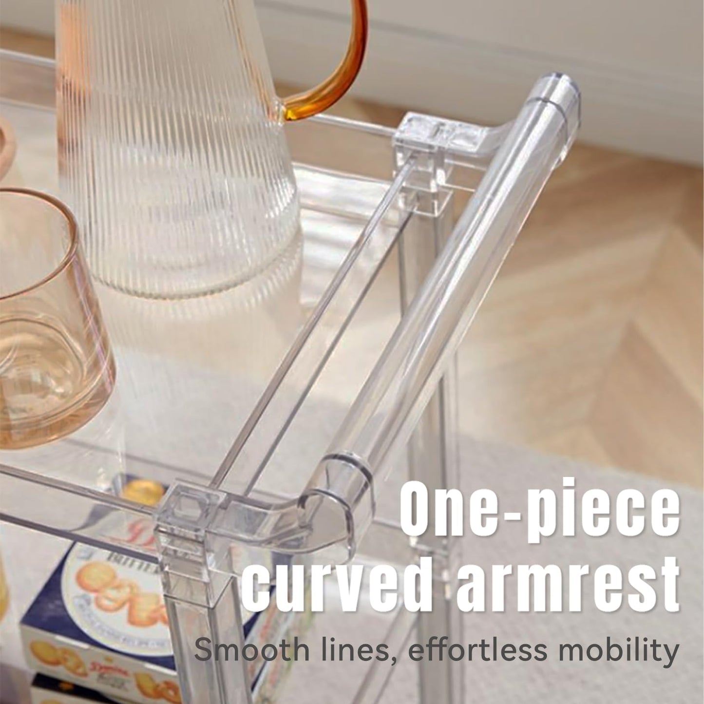 Dachsy Acrylic-Style Utility Rolling Cart, 3-Tier Clear Storage Cart with Pulling Handle & 4 Wheels for Kitchen Living Room Dining Bathroom Laundry, Multifunction Serving Trolley (Transparent)