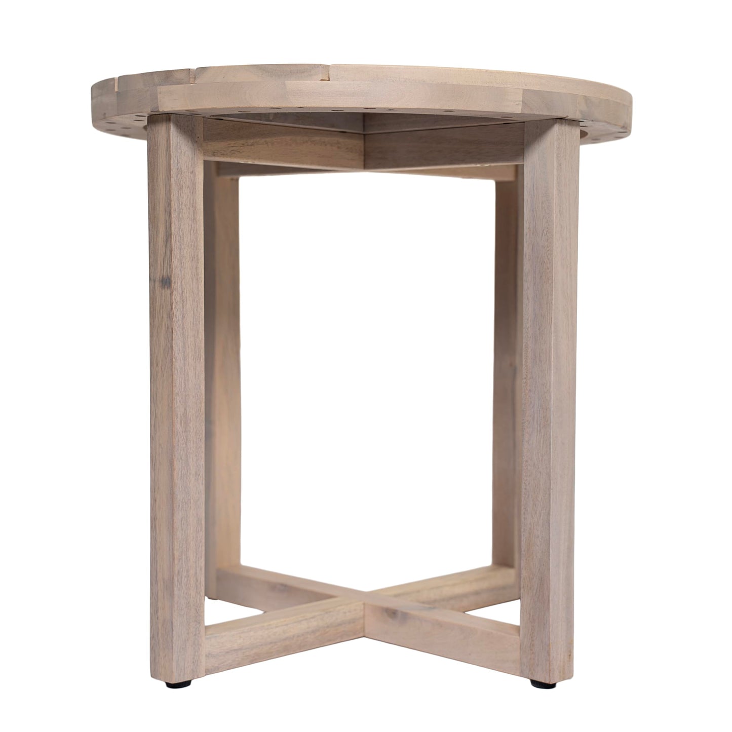 Christopher Knight Home Jara Outdoor Round Side Table, Slat Panel Small Coffee Table, Acacia Wood Side Desk for Backyard Balcony Garden, Weather Resistant Patio End Table, Light White