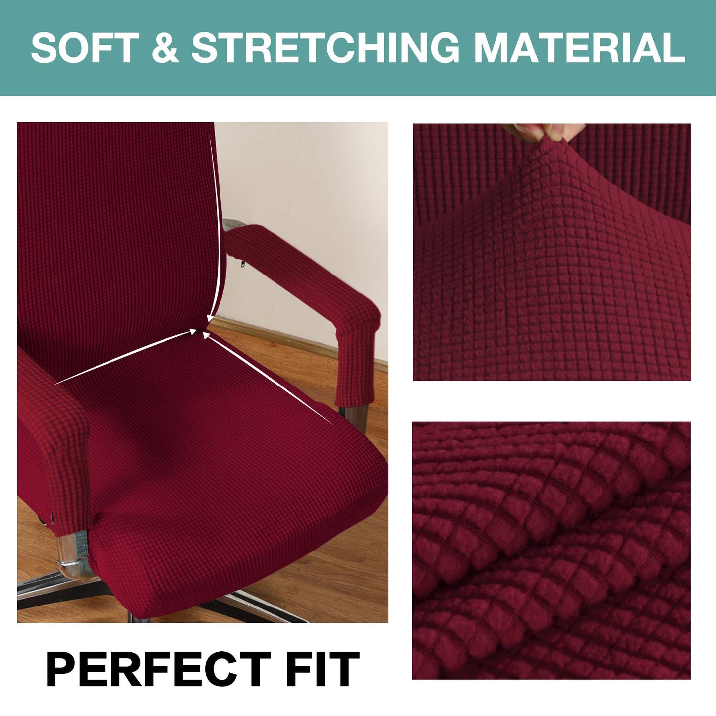 Turquoize Office Chair Cover Stretch With Arms - Universal Removable Rotating Boss Slipcover for Computer Desk Chairs - for Dogs Cats Pets, Burgundy