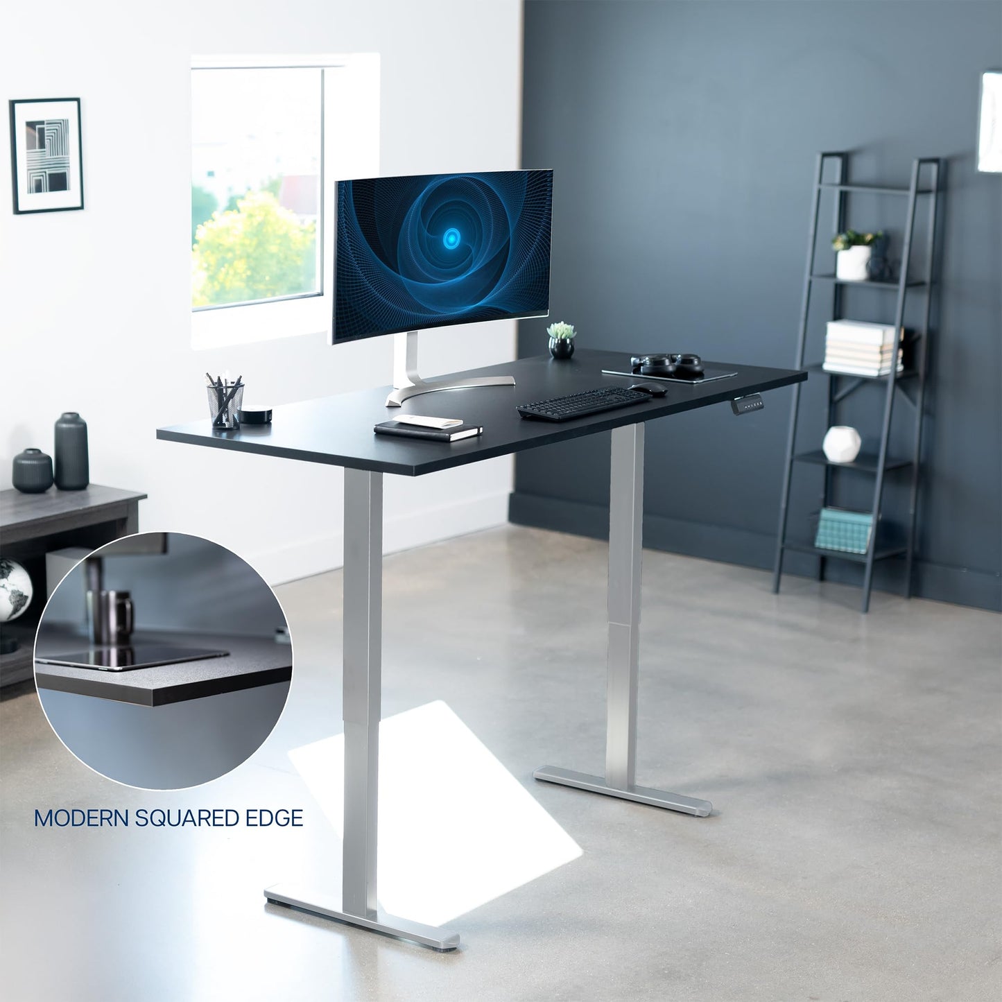 VIVO Electric 71 x 30 inch Square Edge Standing Desk, Dual Motor Memory Controller Height Adjustment, E2B-S Series, Black Top Gray Frame, DESK-KIT-E2G71S-B