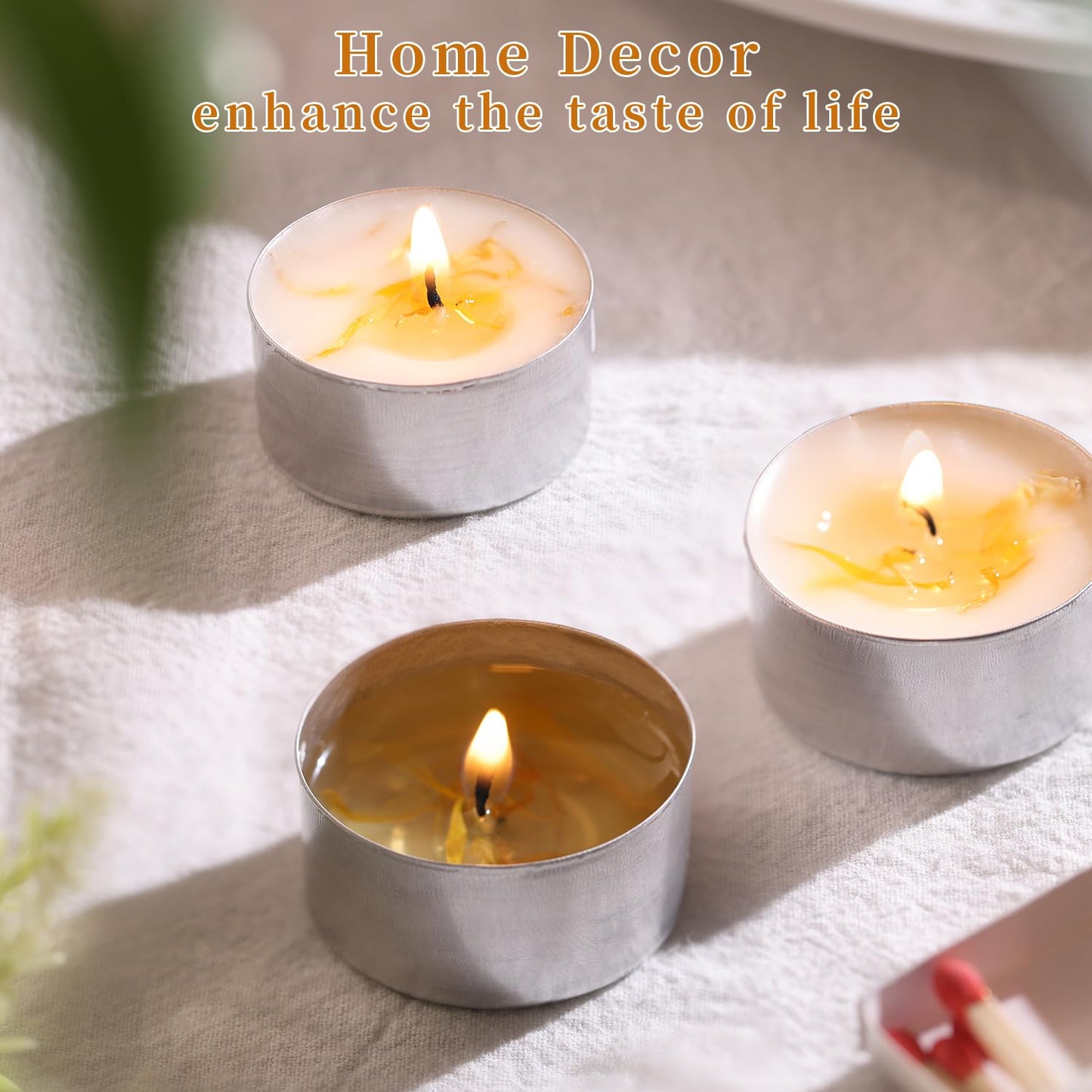 8 Pcs Vanilla Scented Tealight Candles, 6H Long Burning - 100% Palm Wax Based Scented Tea Lights with Dried Flowers, Non-Toxic/Smokeless Tea Lights Candles Bulk for Spa, Bath, Wedding