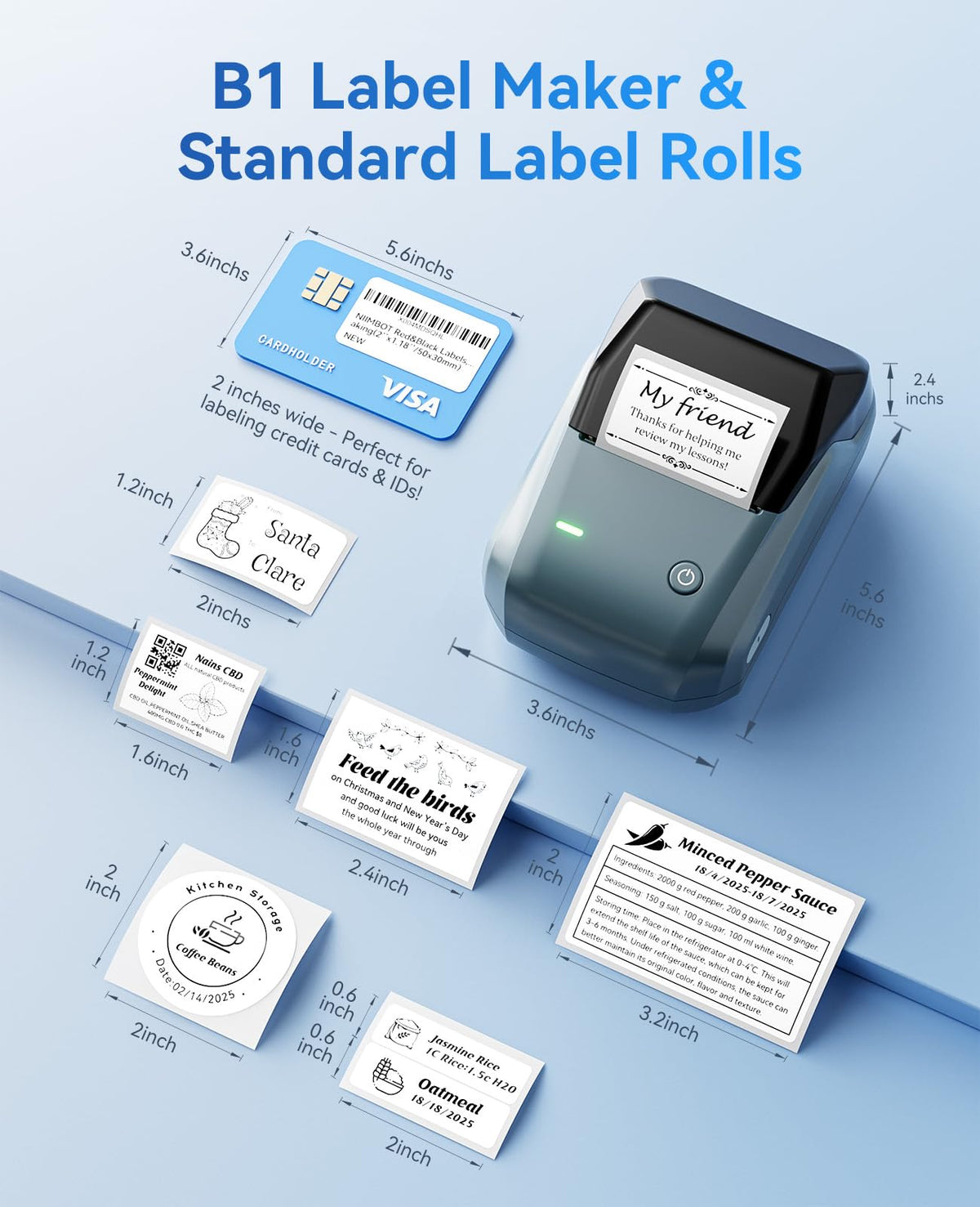 NIIMBOT B1 Label Maker Machine, Thermal Label Printer Easy to Use for Office, Home, Business, Came with 1 Roll White Label(Blue)