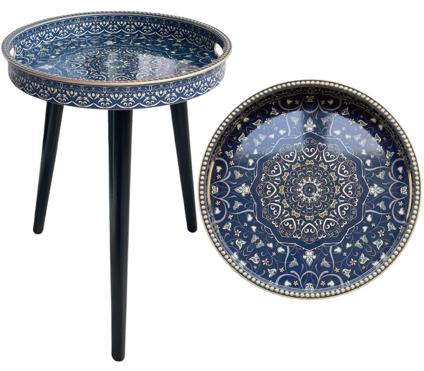 Zosenley Round Indoor Side Tables with Detachable Wooden 3 Legs, Versatile Tray Table, Perfect for Round Coffee Table Tea, and Relaxation Time 17.7 Inch (33 Blue Maze)