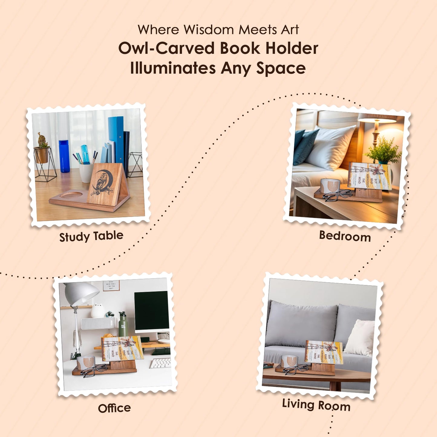 Wooden Triangle Book Stand & Reading Valet – Book Rest with Cup, Phone, Glasses & Pen Holder – Thumb Book Page Holder - Nightstand Book Holder & Gift for Book Lovers, Readers & Bibliophiles