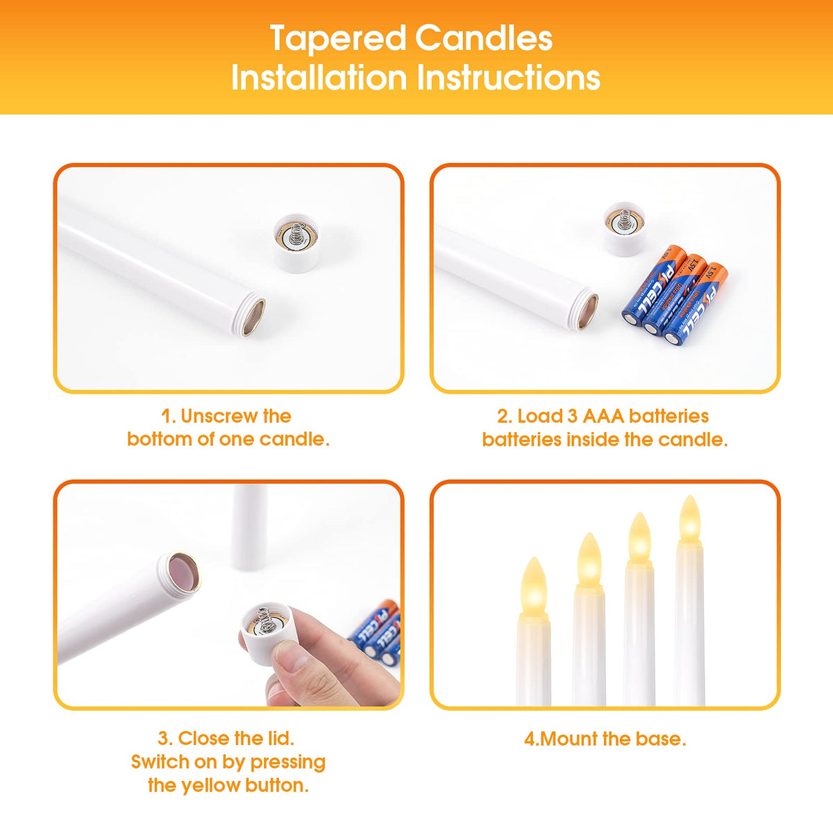 Daord LED Flameless Flickering Taper Candles with Remote & Timer Warm Light Battery Operated Christmas Window Candle for Wedding Party Holiday Home Table Decoration (9 Packs,White+Gold Holder(A))…