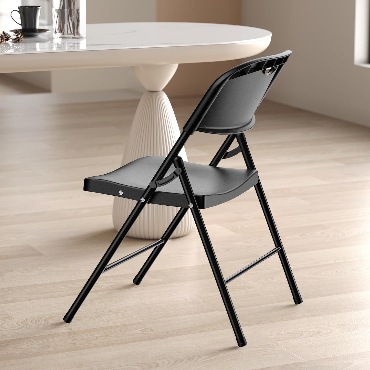 Nazhura 350 Weight Limit Heavy Duty Plastic Folding Chair with Reinfoced Steel Frame for Indoor and Outdoor, Wedding, Party, Restaurant, Meeting Room, Patio and Garden (4, Black)