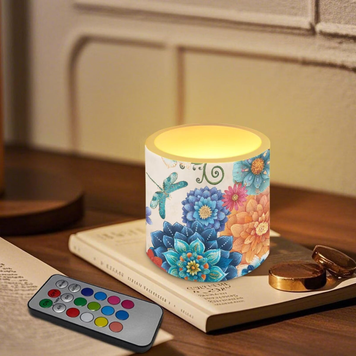 Cozeyat Boho Mandala Floral LED Candles Set of 4 Battery Powered Flameless with Remote Timer Flickering Flame Waterproof for Home Patio Beach Decor