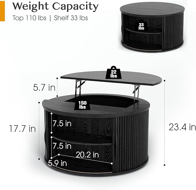 JOINICE 31.5" Round Lift Top Coffee Table
