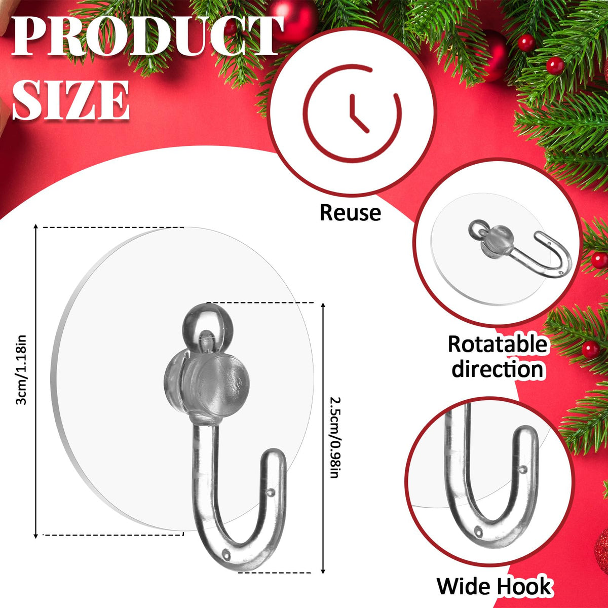 Jetec 200 Pcs Suction Cup Hooks 1.18 Inch Window Small Suction Cups with Hooks Waterproof Removable Clear Mini Suckers Hanger for Glass Bathroom Wall Door Christmas Wreath Lights Stockings