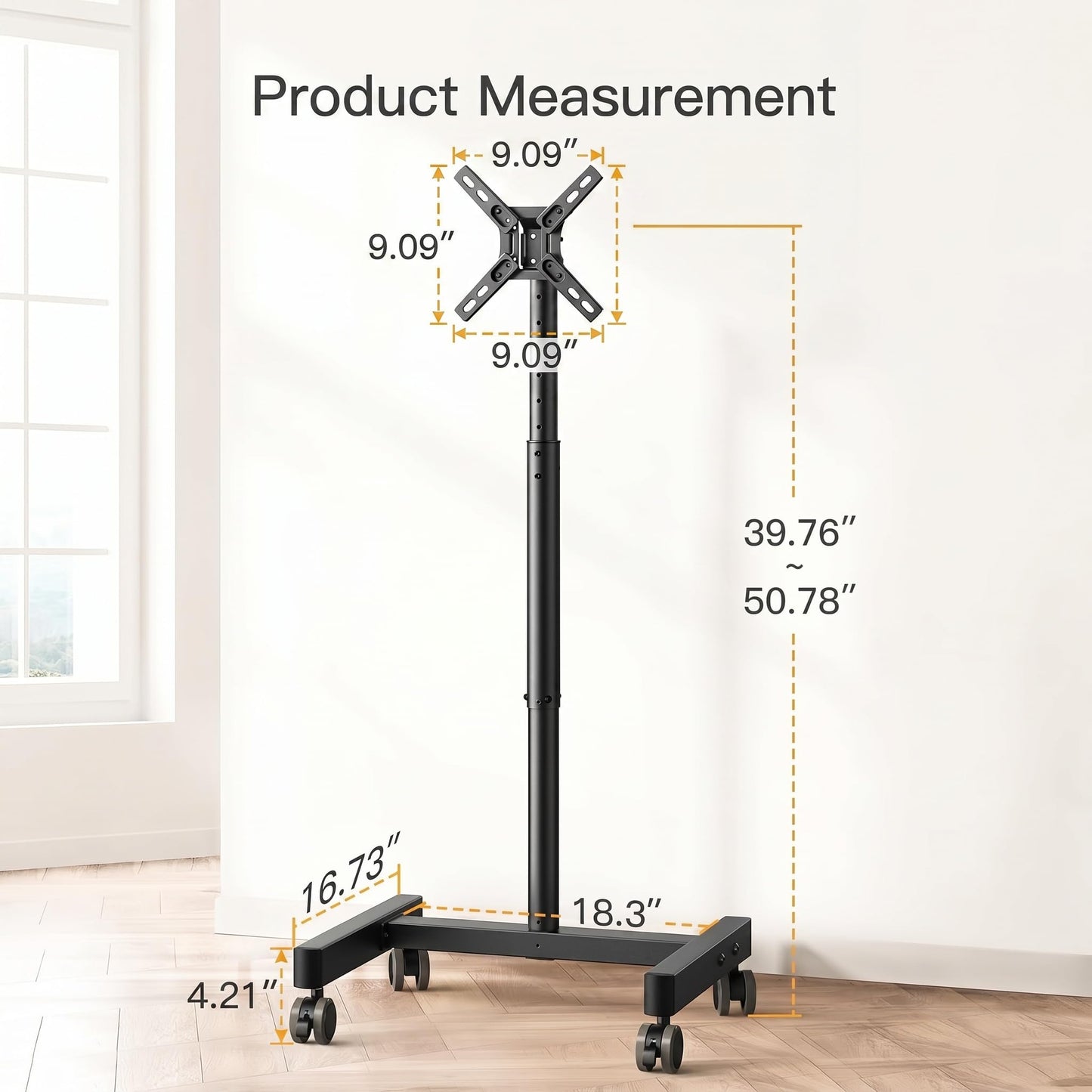 Perlegear Rolling TV Stand, Mobile TV Stand on Wheels for 13-50 inch TVs with Height Adjustment & 30° Tilt, Portable TV Cart with Wheels Holds 44lbs, Max VESA 200x200mm
