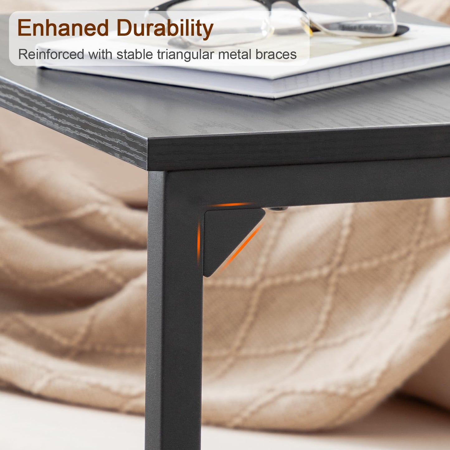 AMHANCIBLE C Shaped End Tables Set of 2, Couch Side Tables that Slide Under Sofa, Slim TV Trays for Living Room and Bedroom, Narrow Space Saving Laptop Workstation, Black, HET02BBK