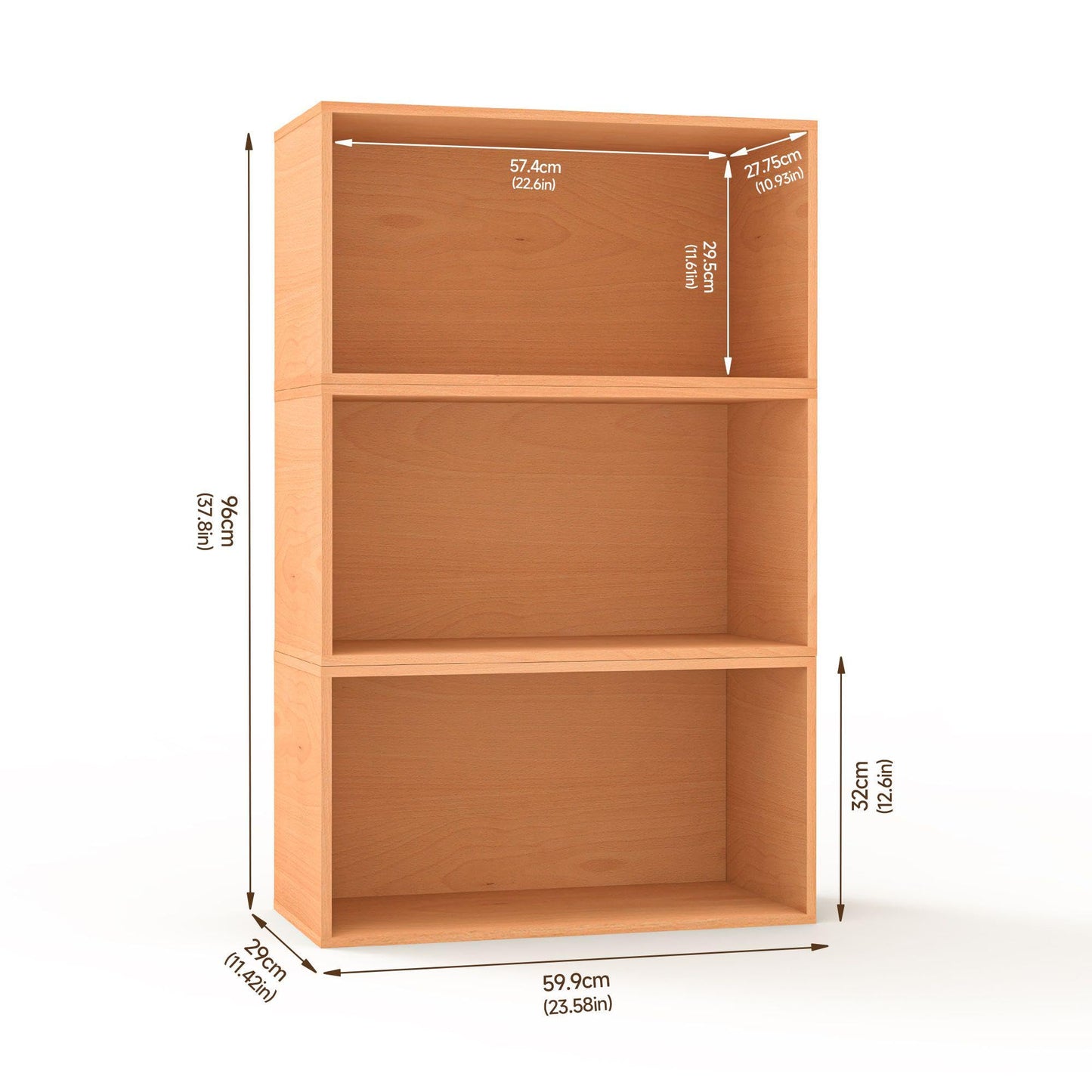 WHOOSPEREH 3 Cube Organizer Bookcase, Easy Assembly Wooden Open Shelving Unit Book Shelf, Expandable Storage Shelves for Living Room, Office, Bedroom, Beech Color (1 Set)