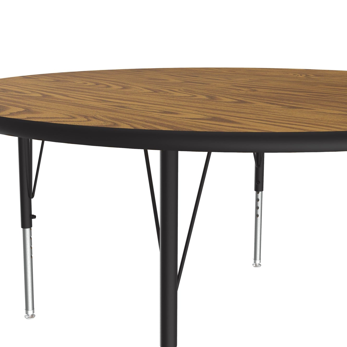 Correll 48" Round Classroom Activity Table, Height Adjustable (19"-29"), Medium Oak Durable Thermal Fused Laminate, School Furniture, Made in The USA