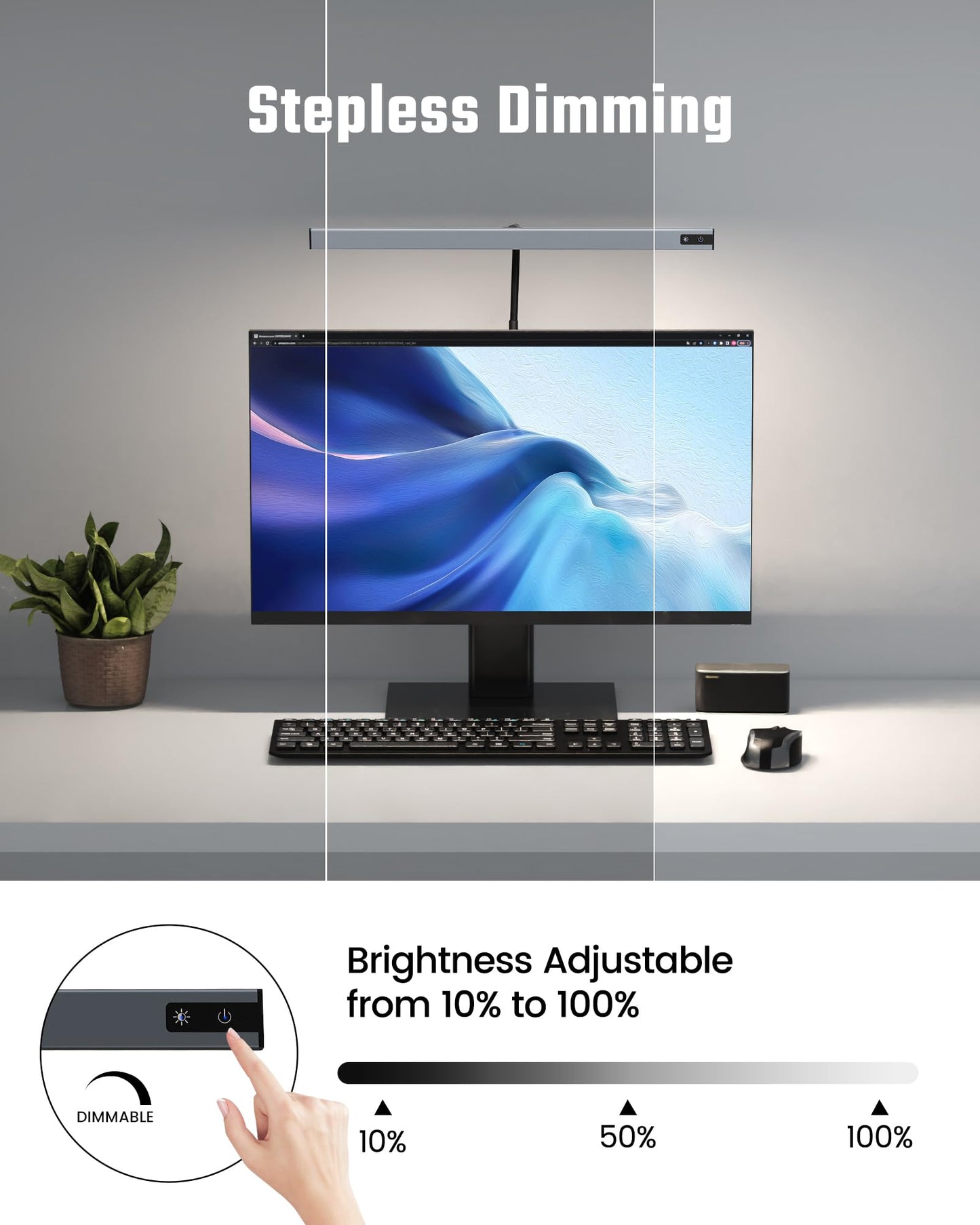SUPERDANNY LED Desk Lamp for Office Home, Eye-Caring Desk Light with Adjustable Gooseneck, 12W Touch Control Dimmable Brightness, Architect Clamp Lamp with USB Adapter, Grey
