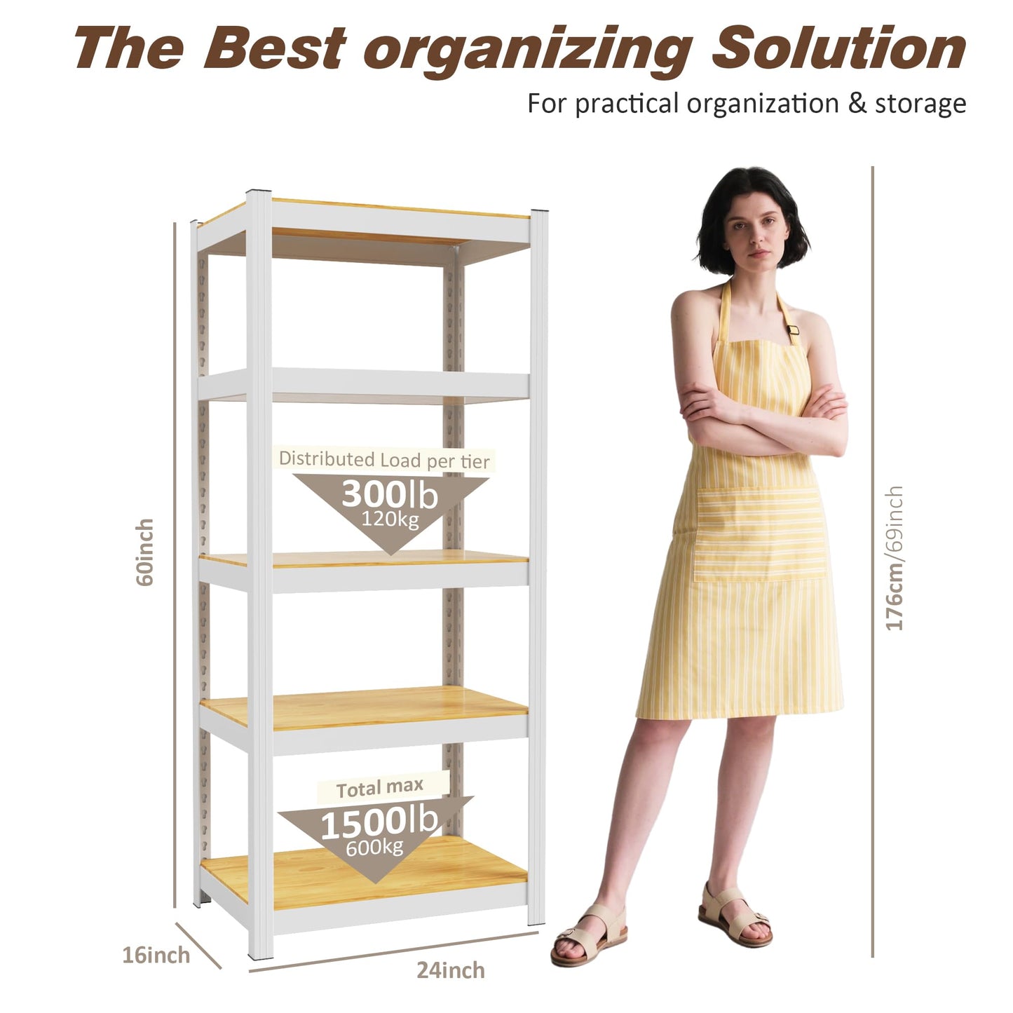 VDEVY 5 Tier 24" W x 16" D x 60" H Storage Shelves White Metal Garage Shelving 1500LBS White Pantry Shelves Heavy Duty Shelving Adjustable Utility Rack for Closet Kitchen Garage Office