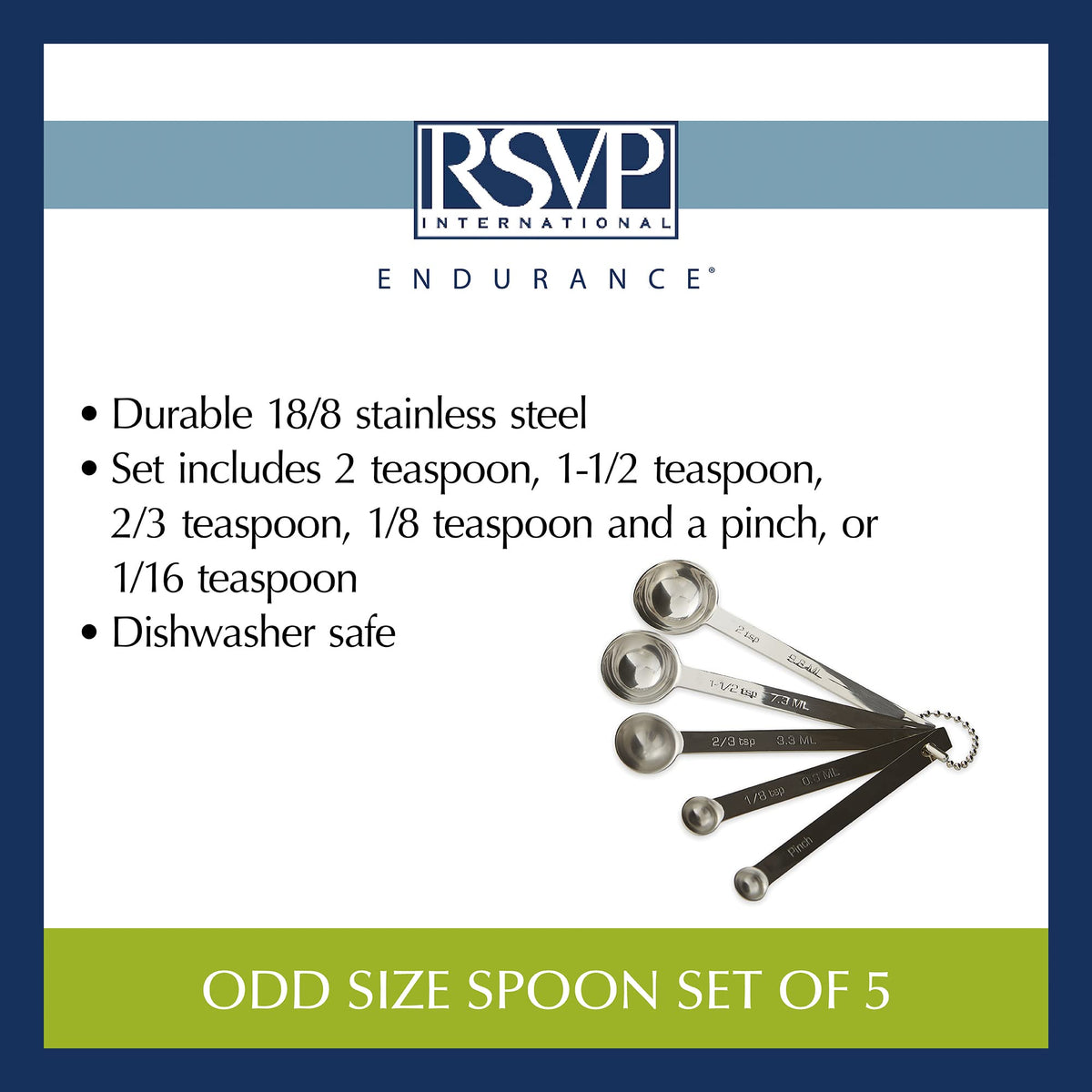 RSVP International Endurance Kitchen Collection Measuring Tools, Dishwasher Safe, Odd Sizes, 5 Piece, Stainless Steel