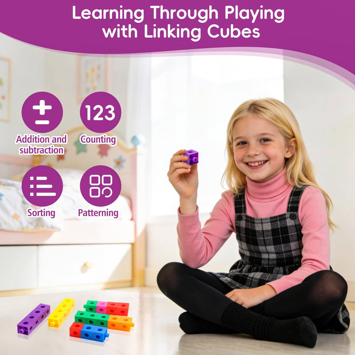 HSDAV 200 Pcs Math Linking Cubes - 10 Colors Connecting Counting Snap Blocks, Math Manipulatives for Early Math & Construction, Educational Toy for Preschool, Kindergarten, Homeschool