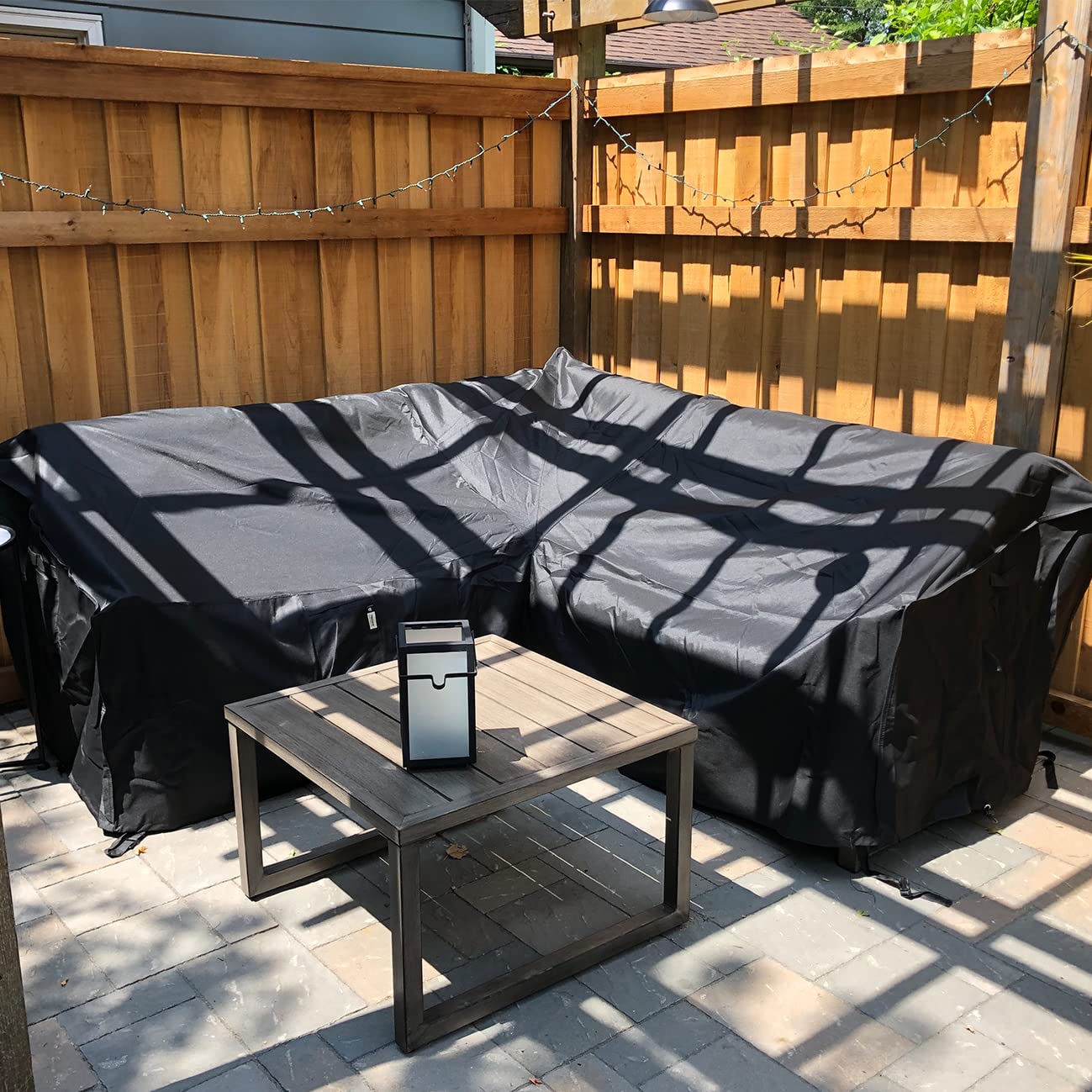 J&C Patio Furniture Covers V Shape Patio Sectional Covers Waterproof Outdoor Sofa Cover Heavy Duty 420D Patio Sectional Sofa Cover Patio Couch Covers Black Sectionals 118x118 Inch