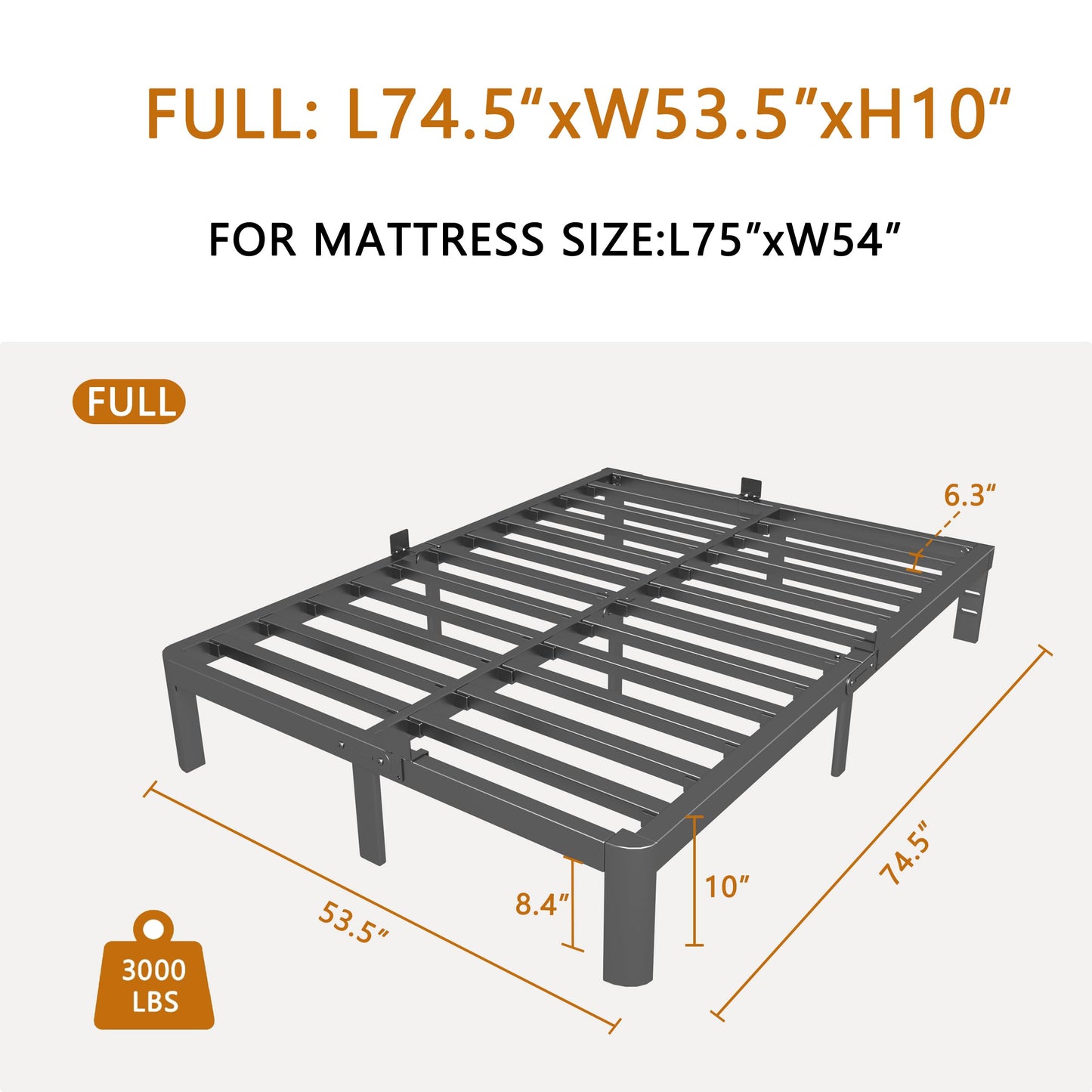 KZZLOL Full Size Bed Frame, 10 Inch Low Full Bed Frame No Box Spring Needed with Mattress Stoppers, DIY Headboard, Heavy Duty Steel Support 3000 LBS, Rounded Legs, Easy Assembly, Noiseless, Black