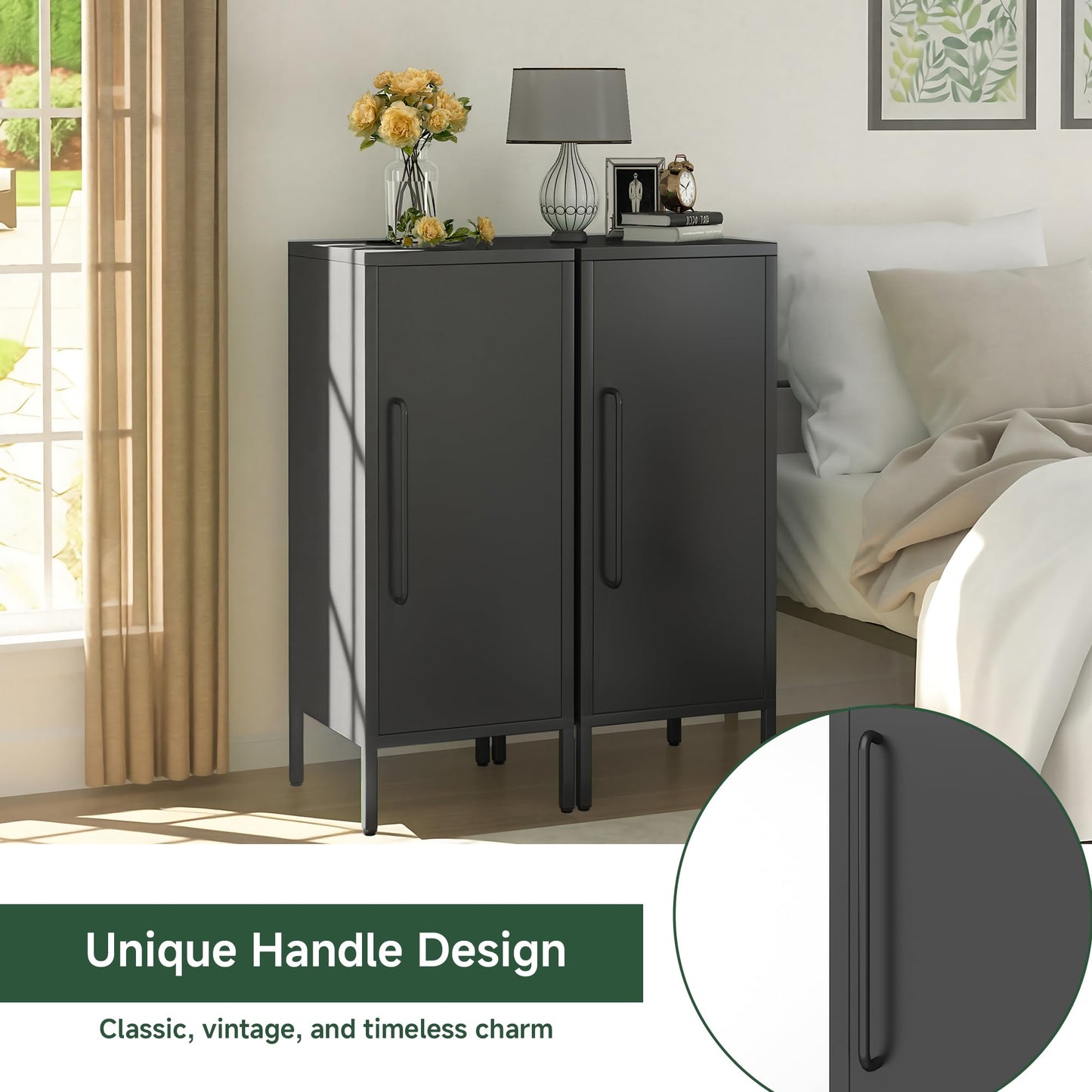PEROKIER Metal Storage Cabinet with Door & 2 Adjustable Shelves 39.5” Small Storage Cabinet with Magnetic Closure for Home Office Garage Kitchen (Black)