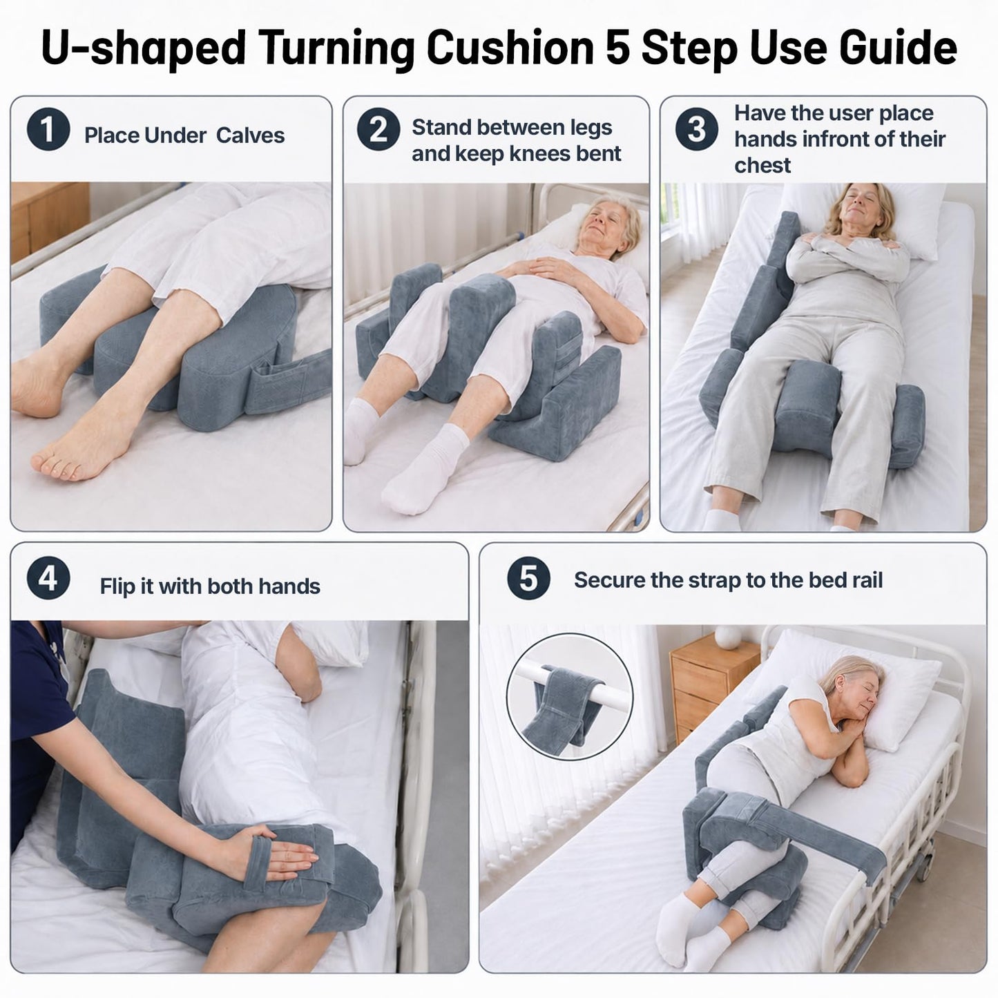 Patient Turning Device for Elderly,Adjustable Height Positioning Pillow with Handle,U-Shaped Bed Ridden Patient Nursing Supplies,Lift Assist Turning Pillow for Diaper Change,Bedsore Pressure Relief