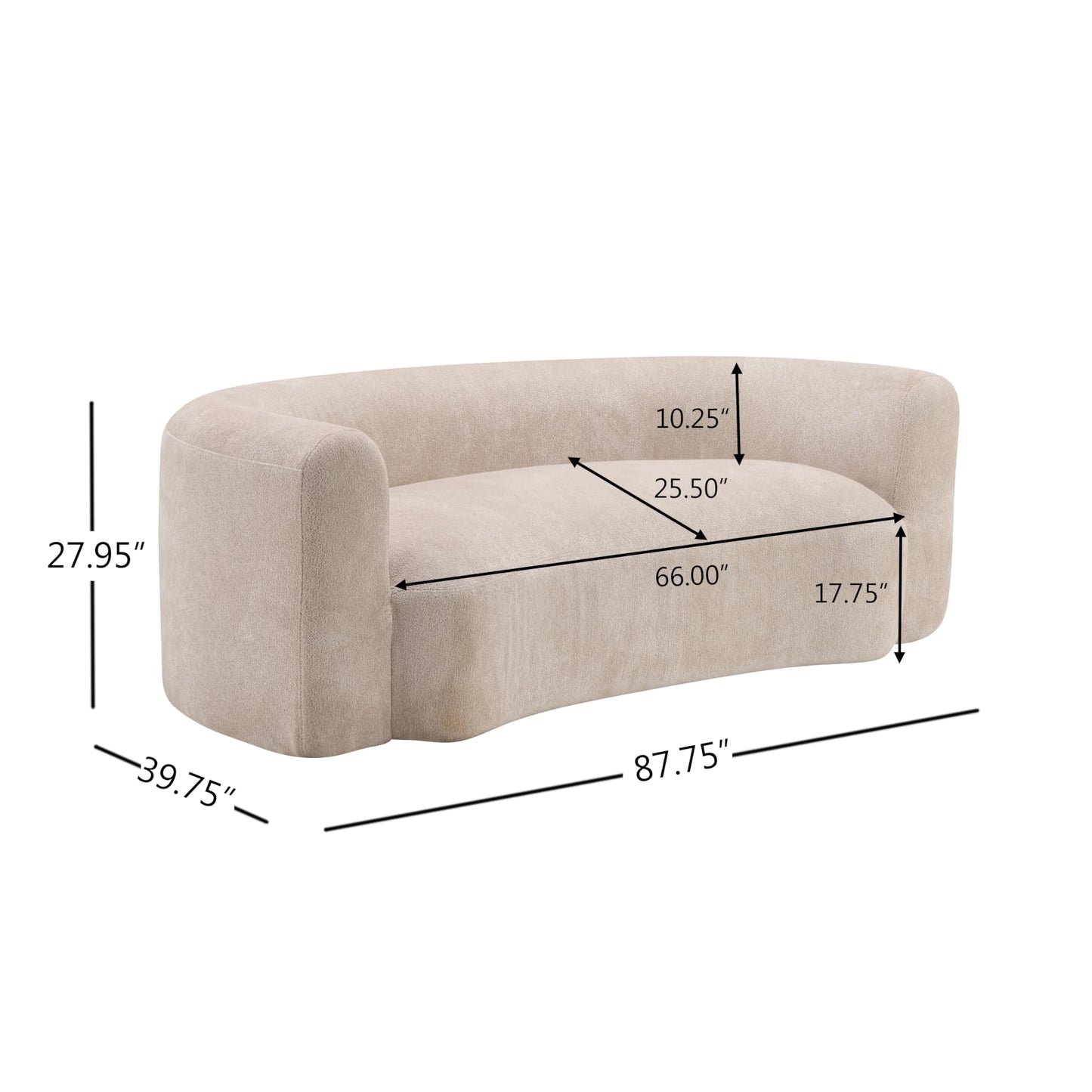 Christopher Knight Home 87.75" Curved Sleeper Sofa, 3 Seater Deep Seat Modular Floor Couch, Upholstered Chenille Fabric Comfy Cloud Couch with Round Arms & Curved Back for Living Room Bedroom, Almond