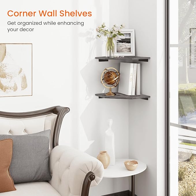 Homode Corner Shelf Wall Mount, Cable Box, Wood Hanging Storage Shelf Organizer