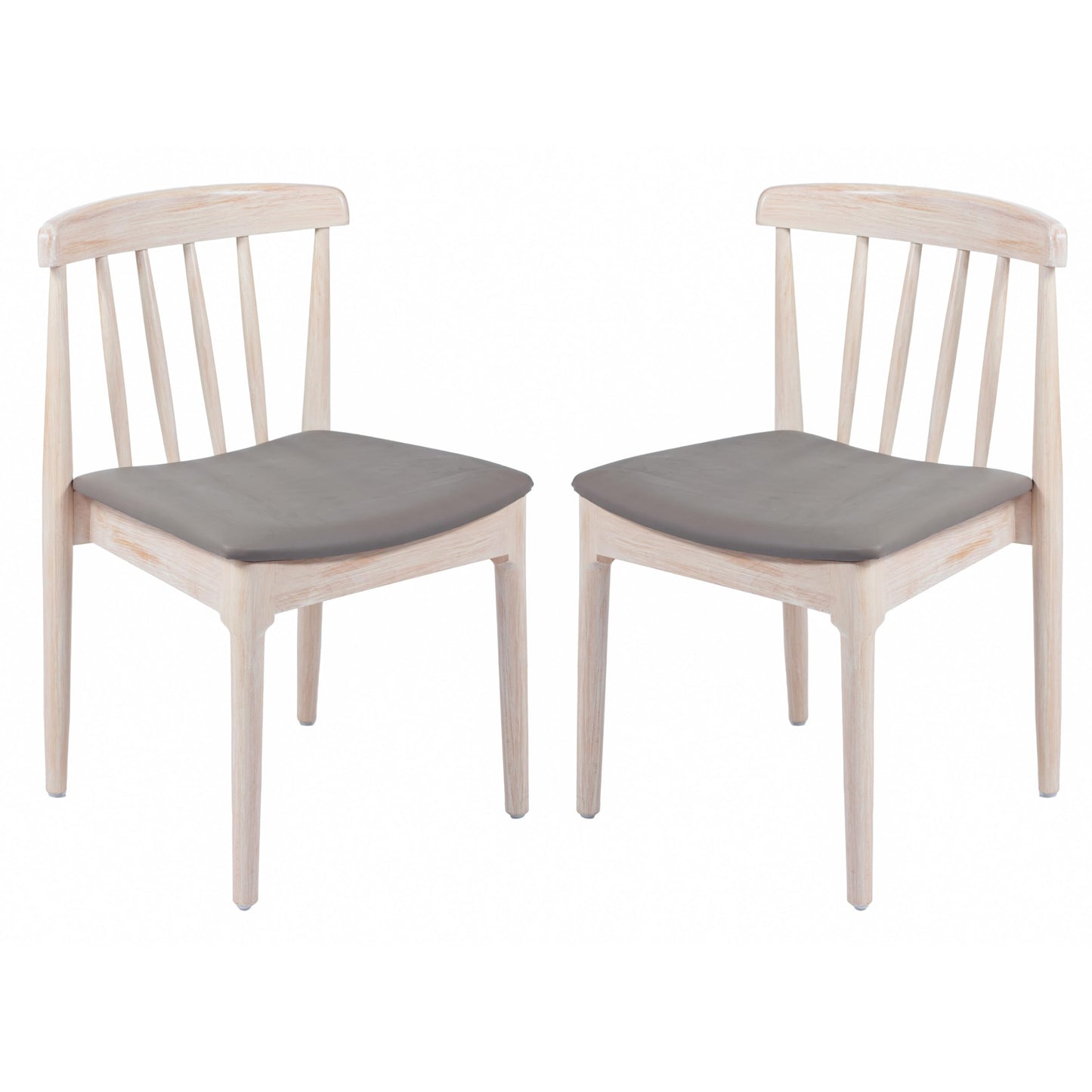 Flash Furniture Chester Solid Wood Dining Chair, Commercial Grade Restaurant Chair with Curved Spindle Backrest and Vinyl Padded Seat, Set of 2, Antique White/Beige