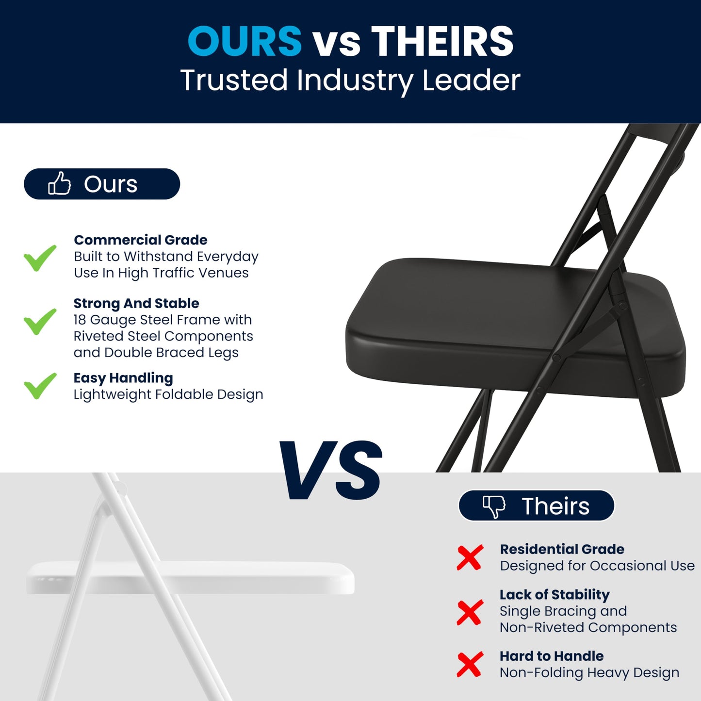 Flash Furniture HERCULES Series Double Braced Black Metal Folding Chair (Pack of 2)